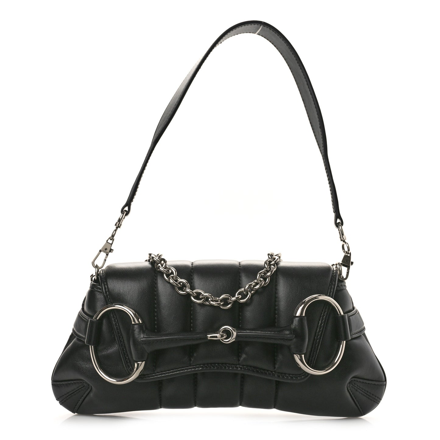 Nappa Vertical Matelasse Small Maxi Horsebit Chain Shoulder Bag Black