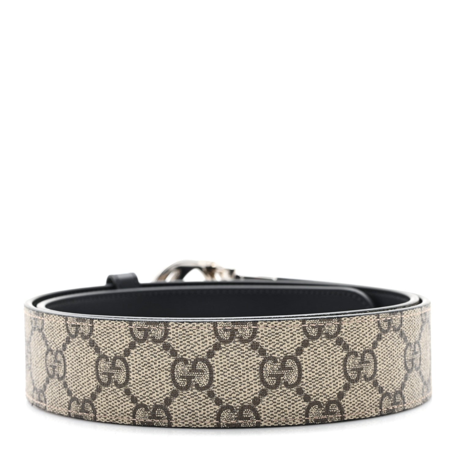 Gucci GG Supreme Monogram Selleria Calfskin Interlocking G Reversible 37mm Belt 95 38 Beige Ebony Black 2 of 4