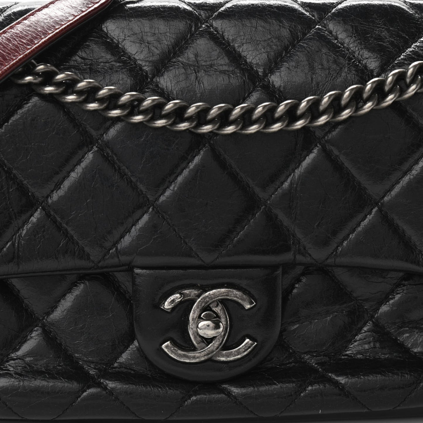 Glazed Calfskin Quilted Medium Duo Color Flap Black