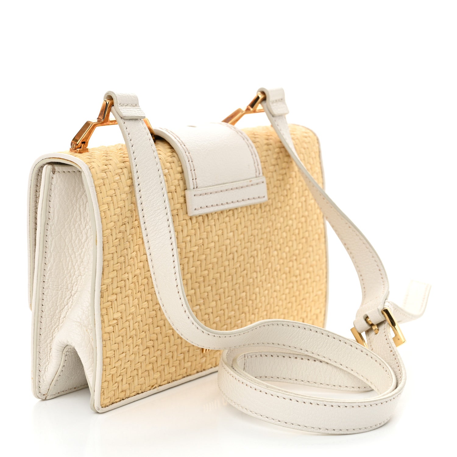 Miu Miu Raffia Madras Crystal Embellished Lady Shoulder Bag Naturale White 3 of 18