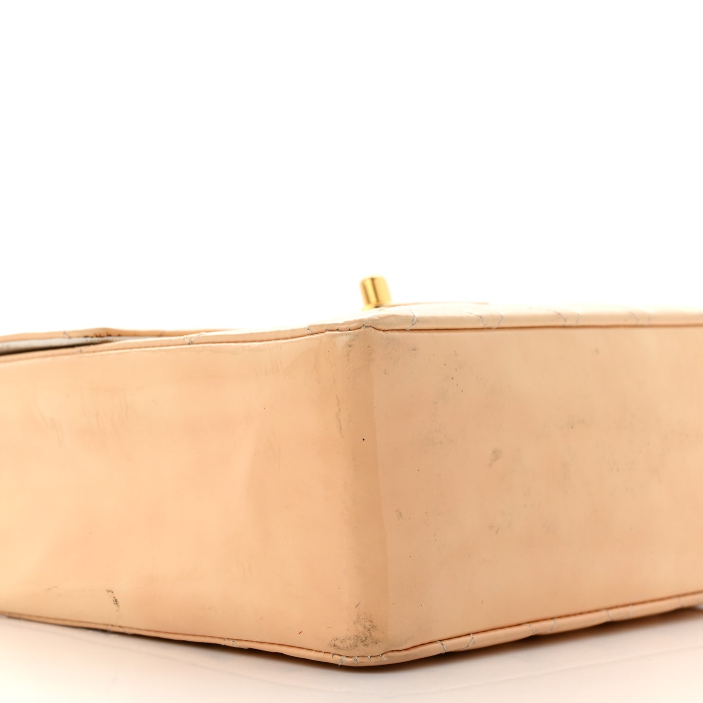 Patent Quilted Top Handle Single Flap Light Beige
