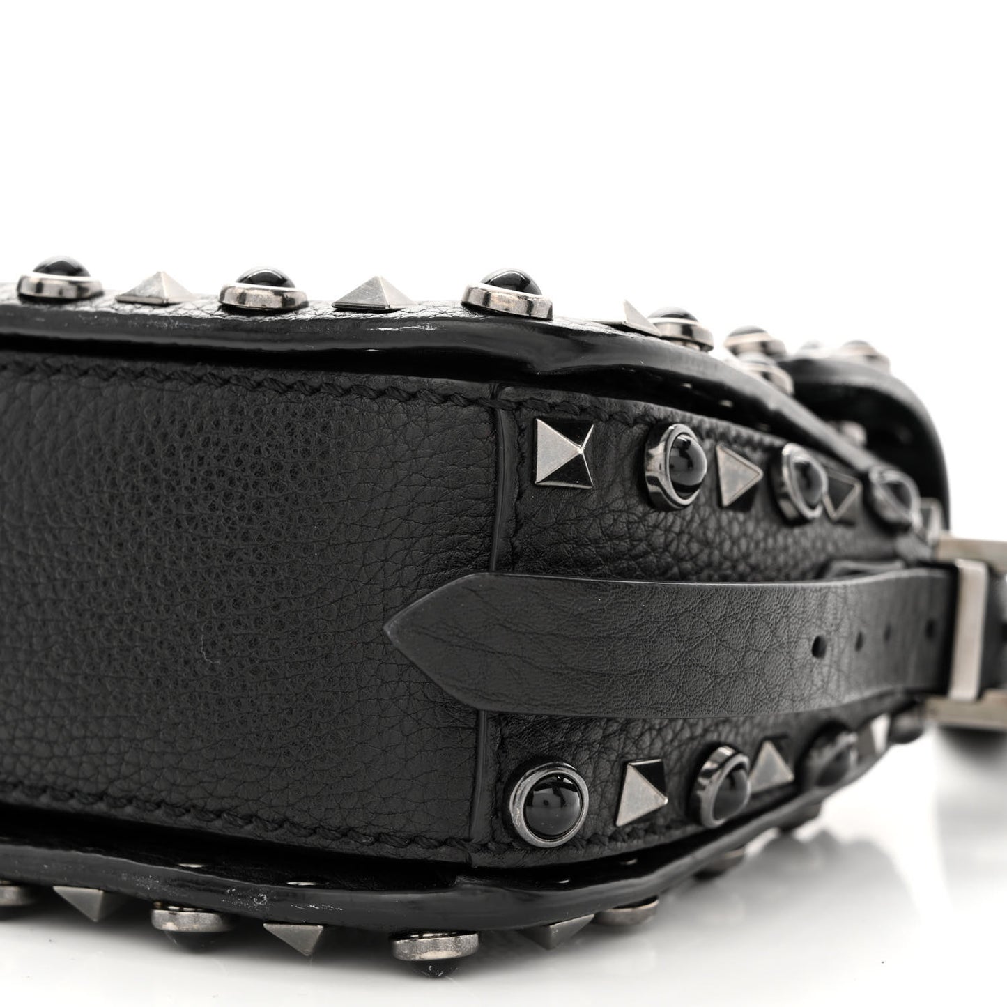 Pebbled Calfskin Rockstud Rolling Flip Lock Crossbody Bag Black