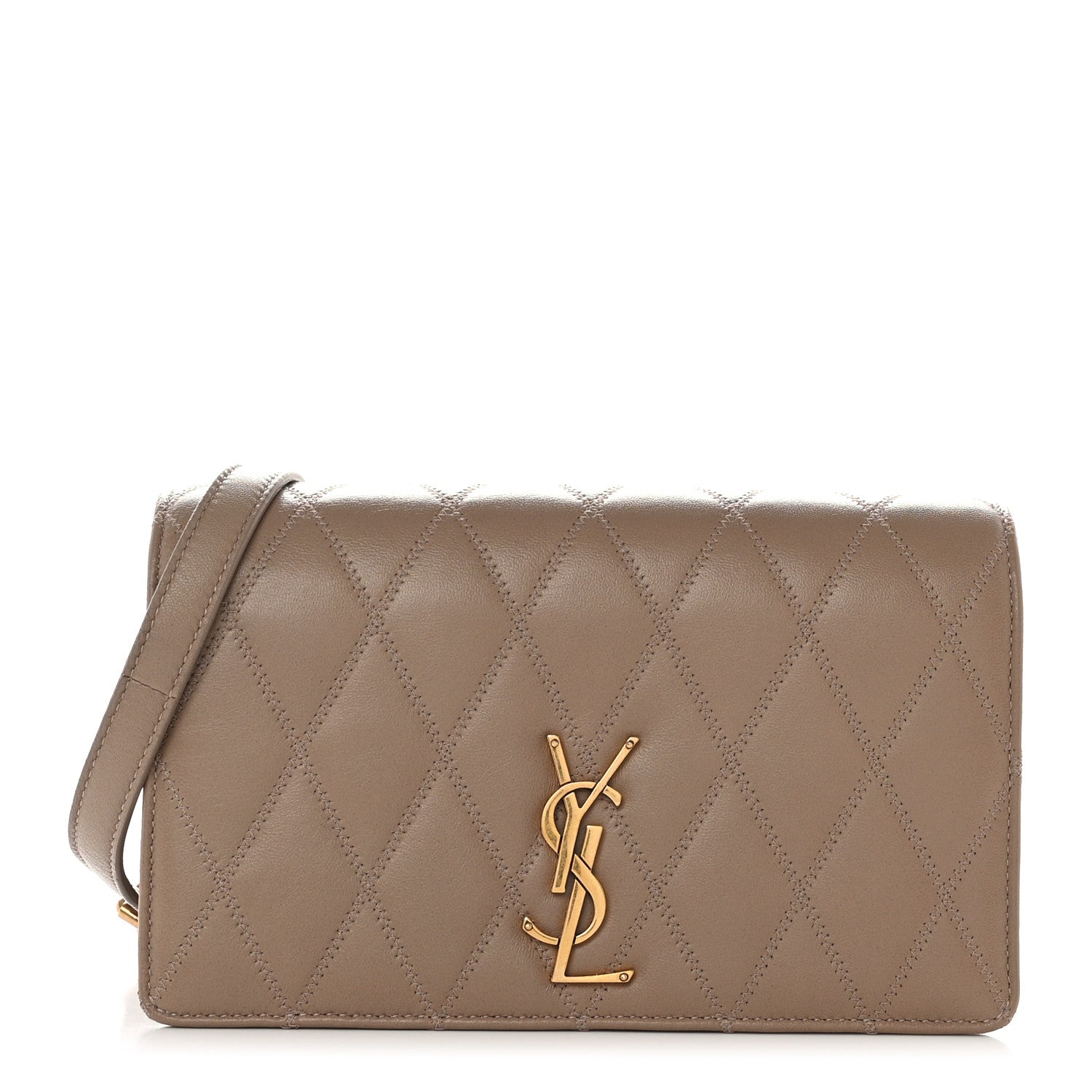 Saint Laurent Lambskin Diamond Quilted Angie Chain Bag Tan 1 of 12