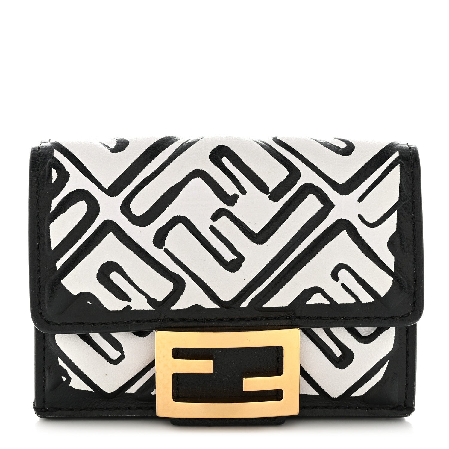 Fendi X JOSHUA VIDES Nappa Matisse FF Diagonal Embossed Micro Tri-Fold Wallet White Black 1 of 11
