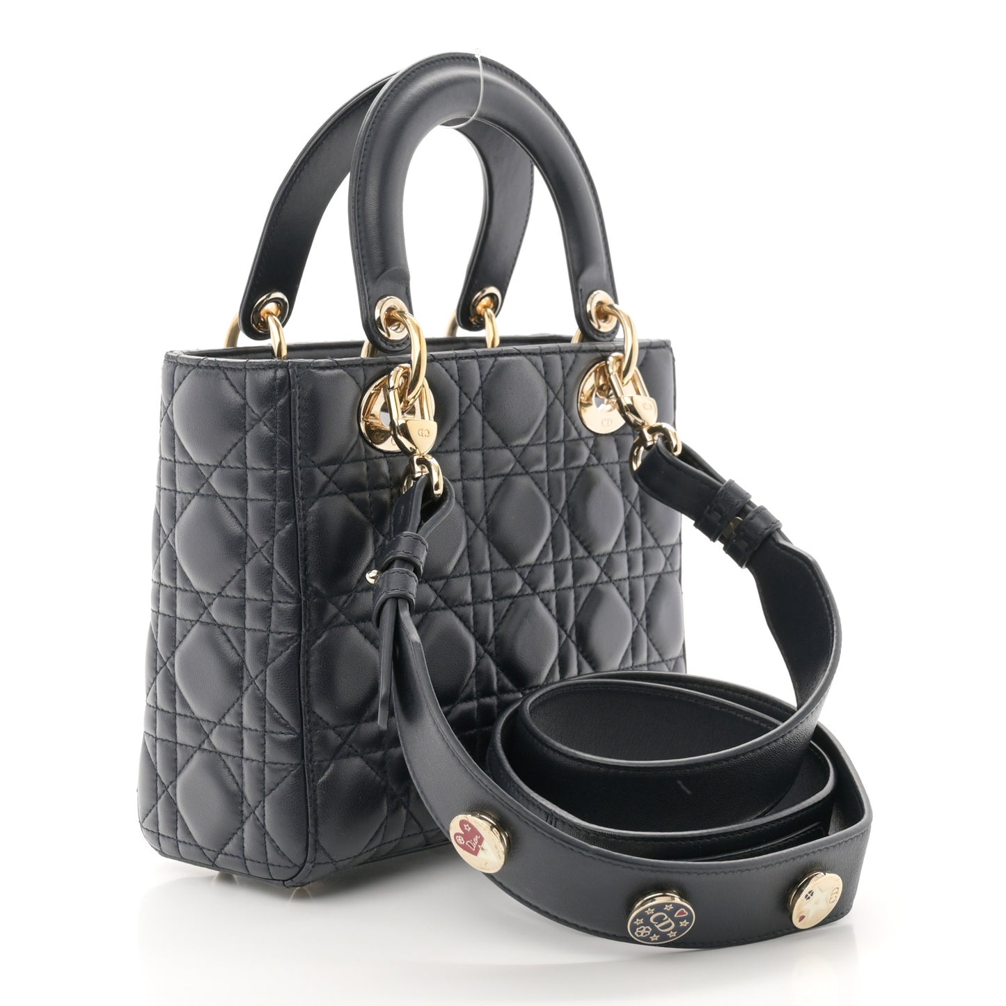 Lambskin Cannage Small Lucky Badges Lady Dior Navy