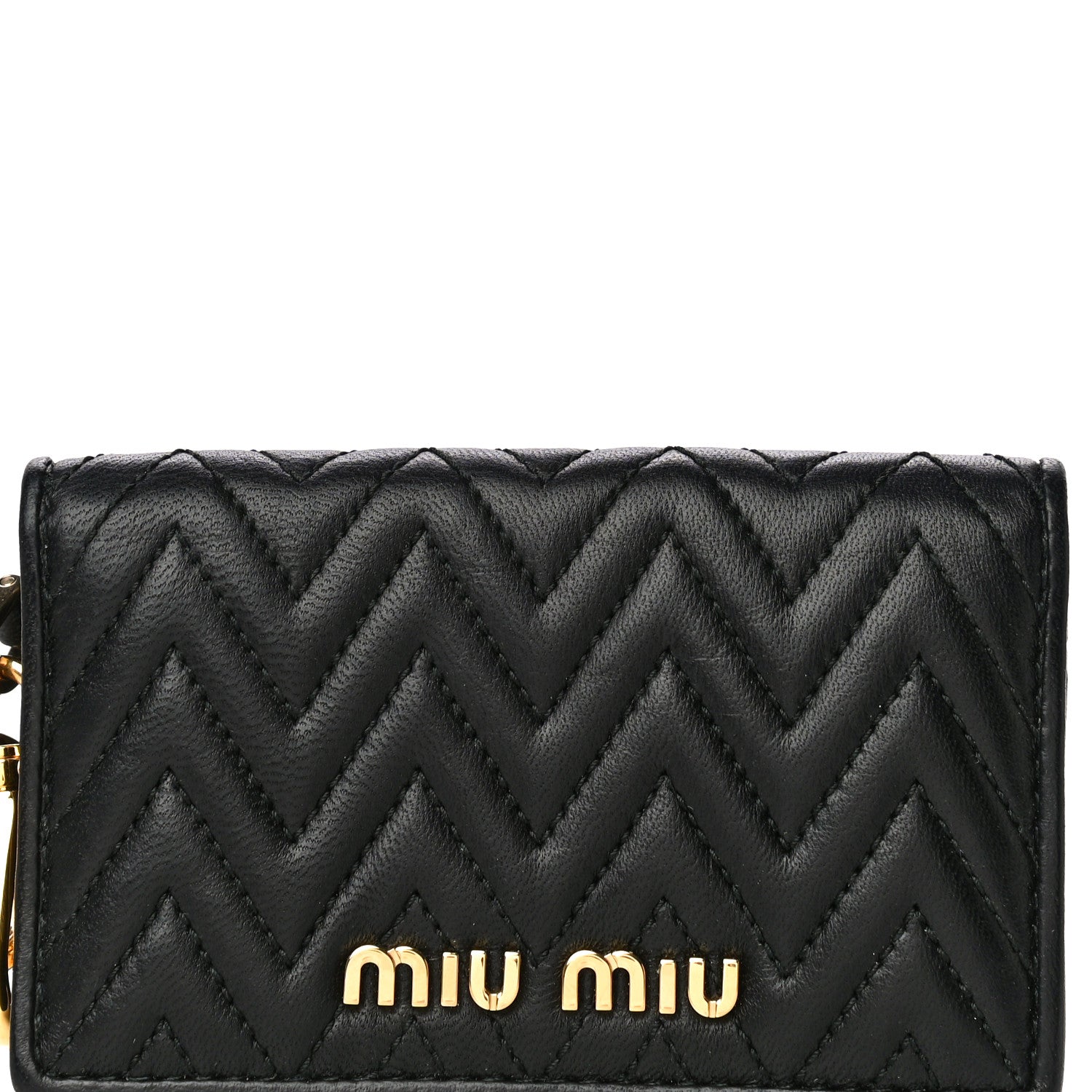 Miu Miu Nappa Impunture Flap Card Holder Key Ring Black 9 of 16