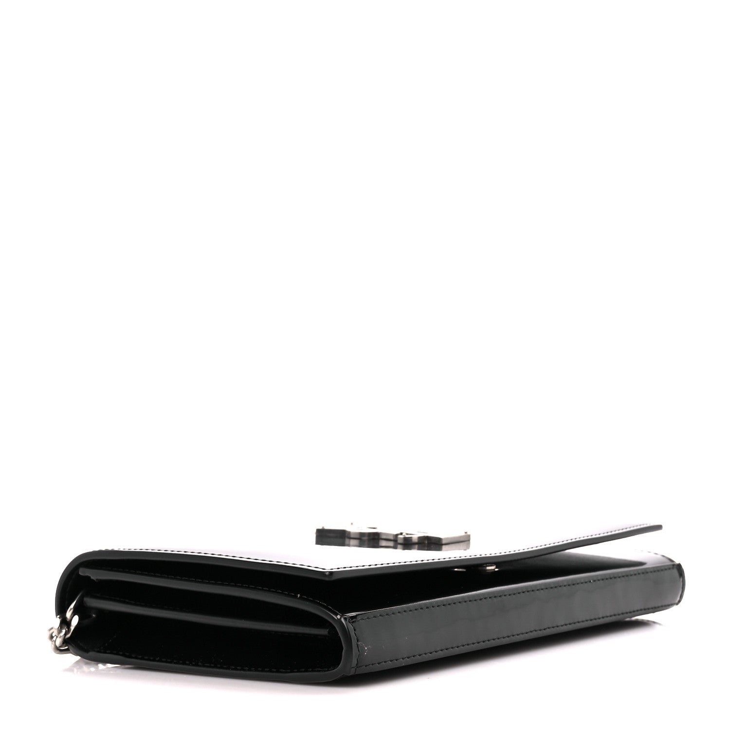 Saint Laurent Glazed Calfskin Cassandre Wallet On Chain WOC Black 4 of 10