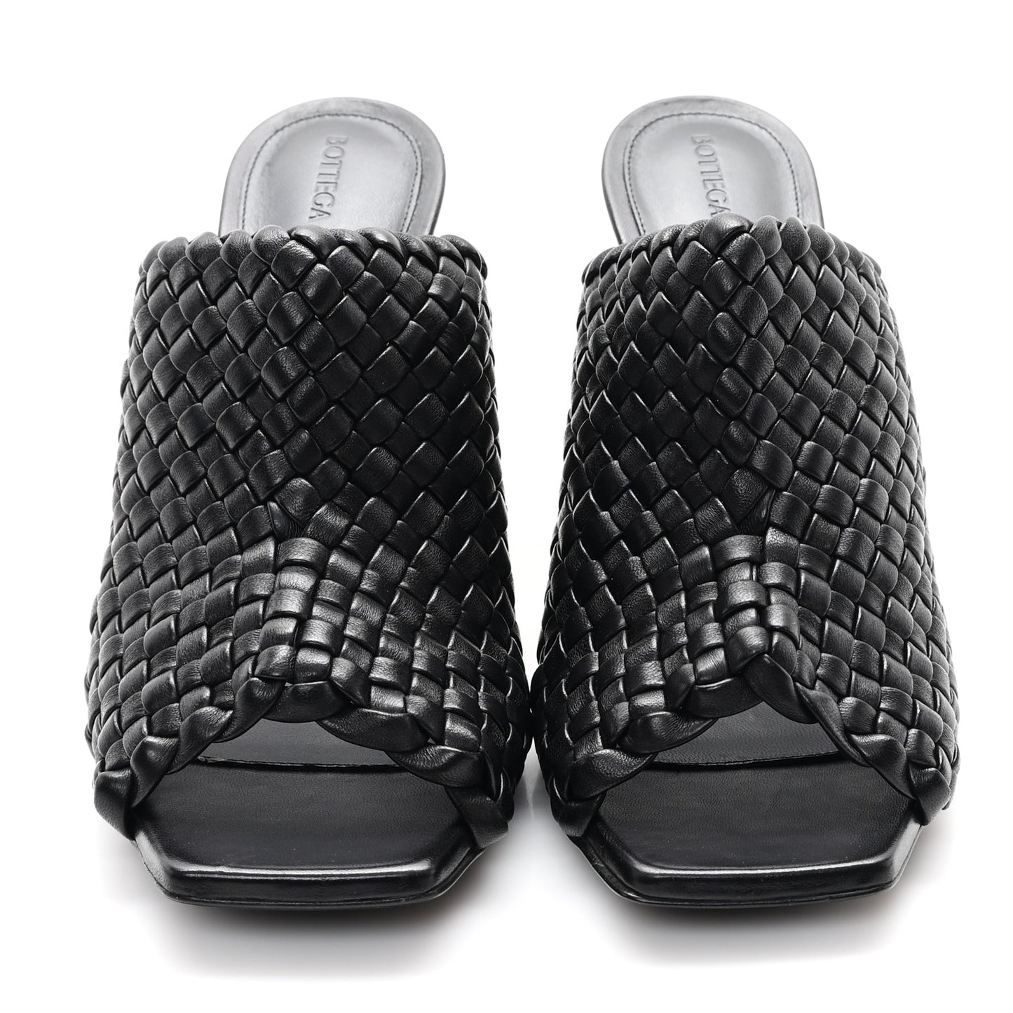 Soft Lambskin Intrecciato High Heel Knot Mules 39 Black