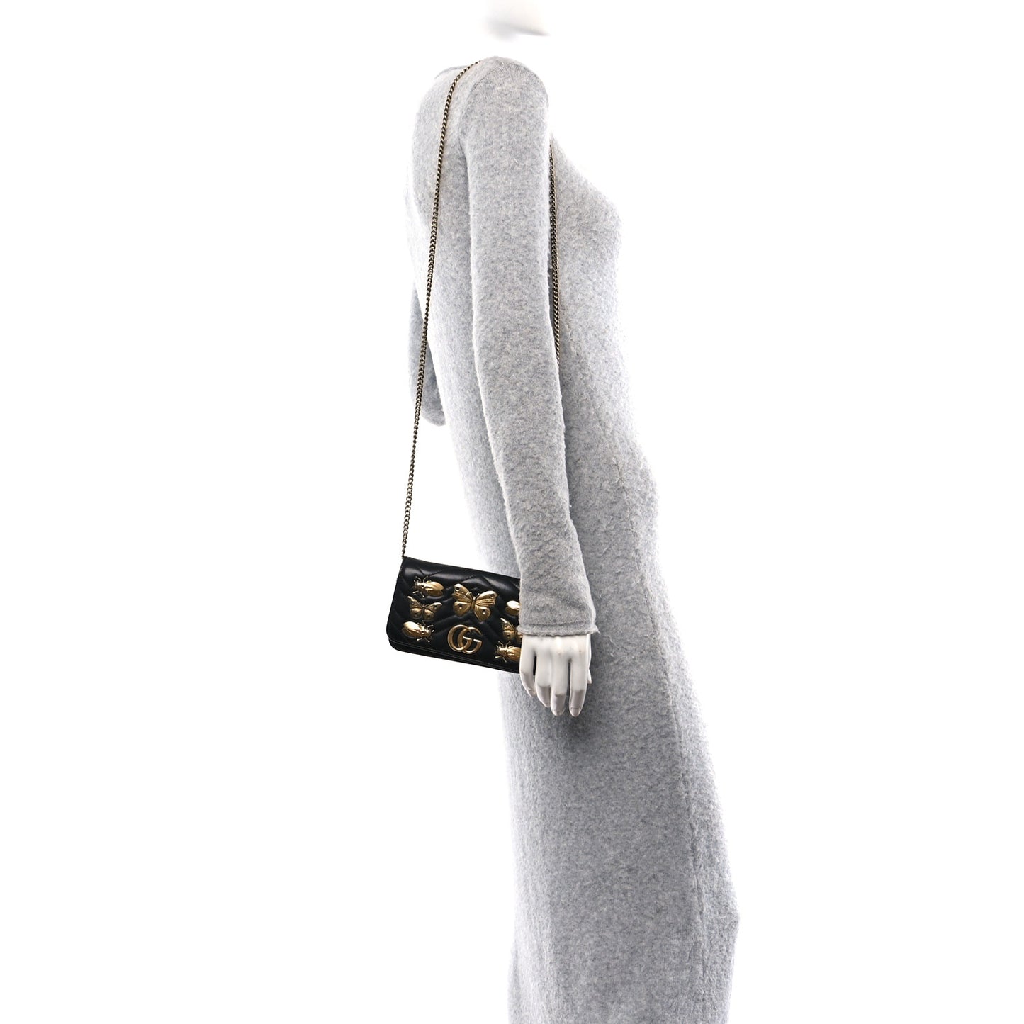 Calfskin Matelasse Mini Animal Studs GG Marmont Bag Black