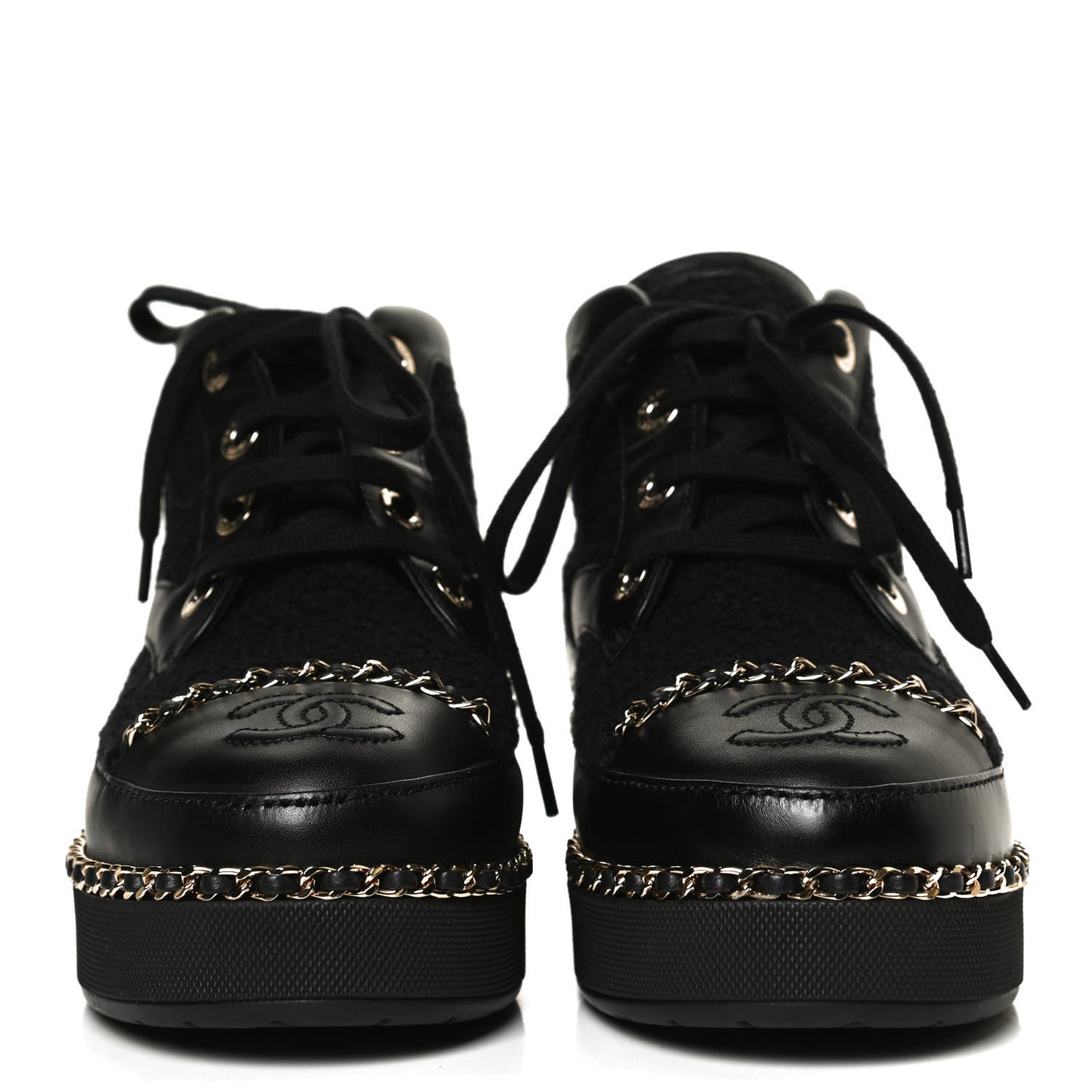 Tweed Calfskin Chain Short Boots 36 Black