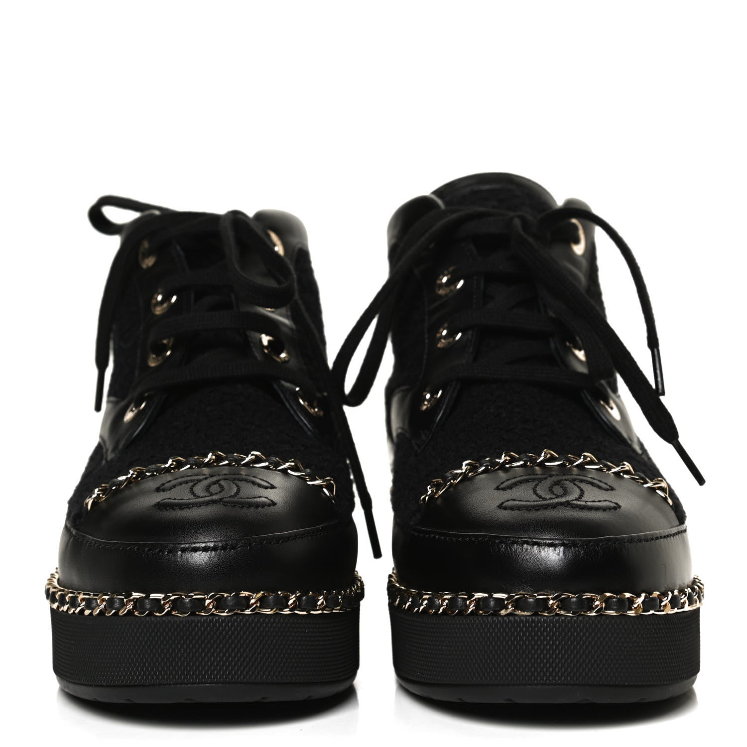 Chanel Tweed Calfskin Chain Short Boots 36 Black 2 of 9