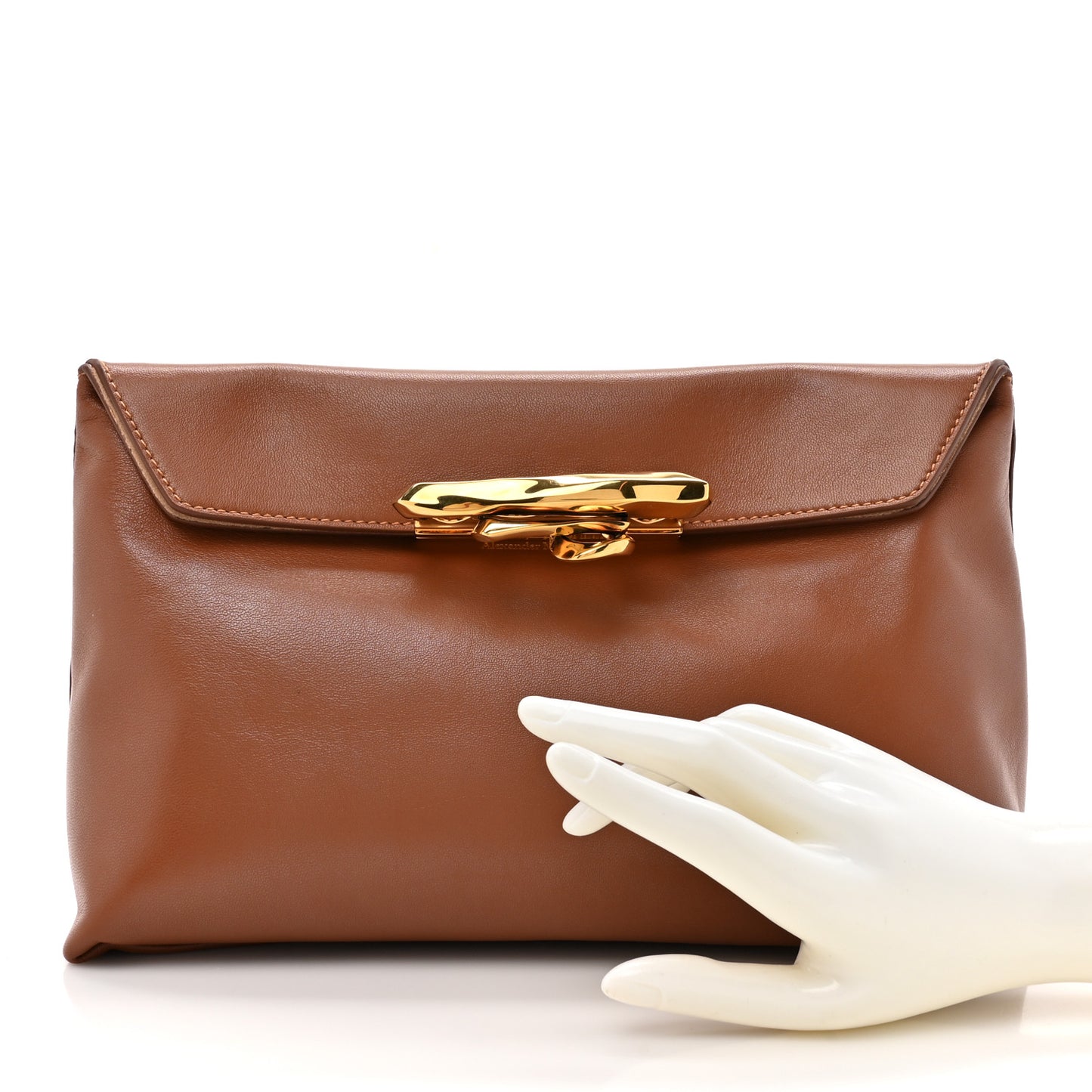 Nappa Skull Four Ring Altona Top Sculptural Pouch Brown