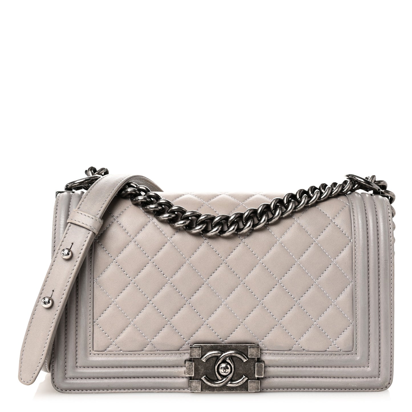 Lambskin Quilted Medium Boy Flap Grey