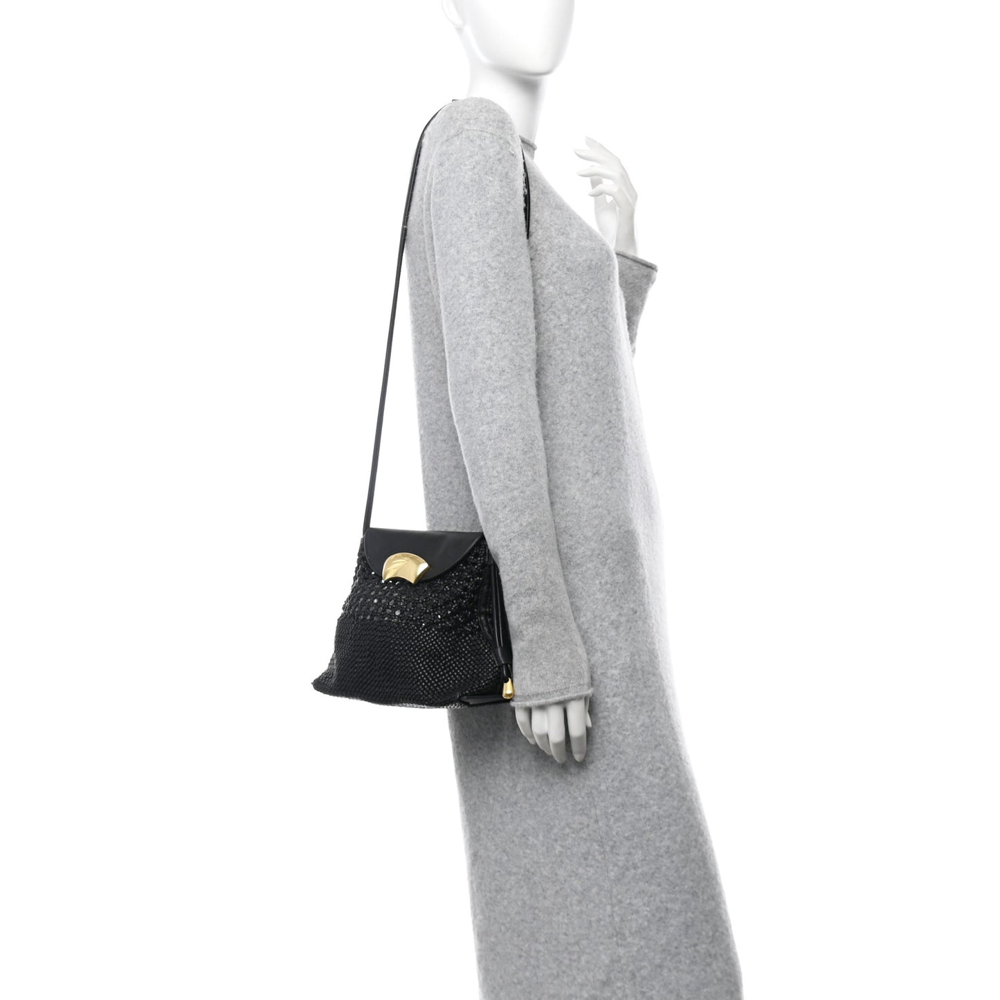 Verona Calfskin Macrame Petite Soft ID Shoulder Bag Black