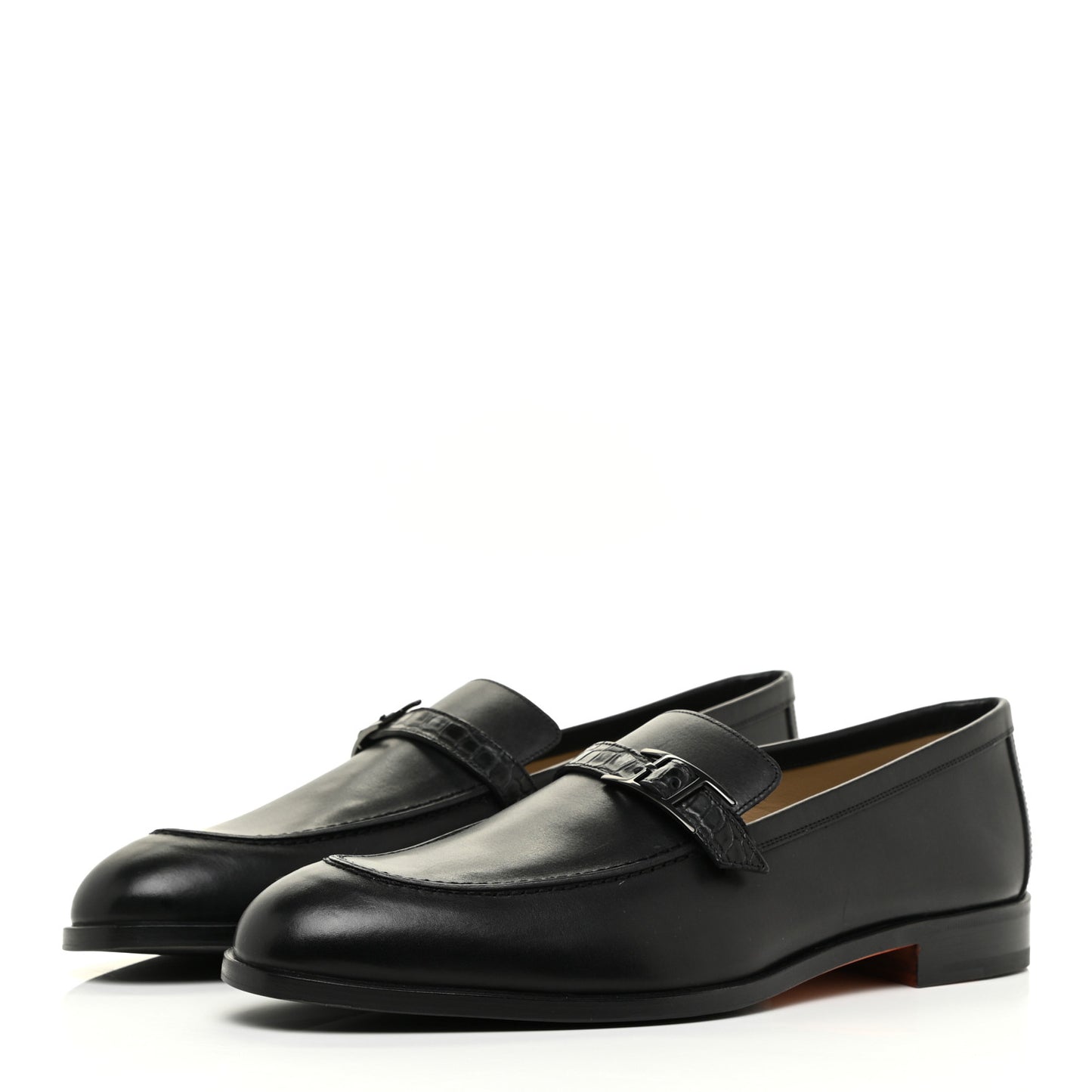 Calfskin Shiny Alligator Mens Monterey Loafers 44 Black