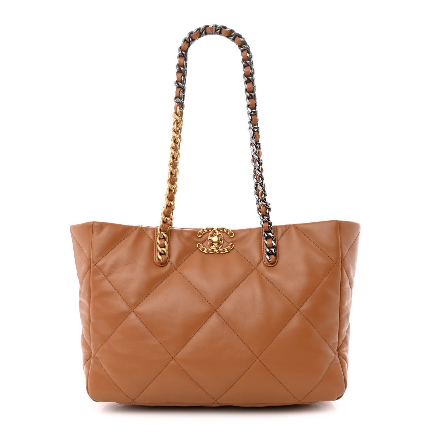 CHANEL ブラウン キルティング バッグ Chanel Lambskin Quilted Chanel 19 East West Shopping Bag Brown