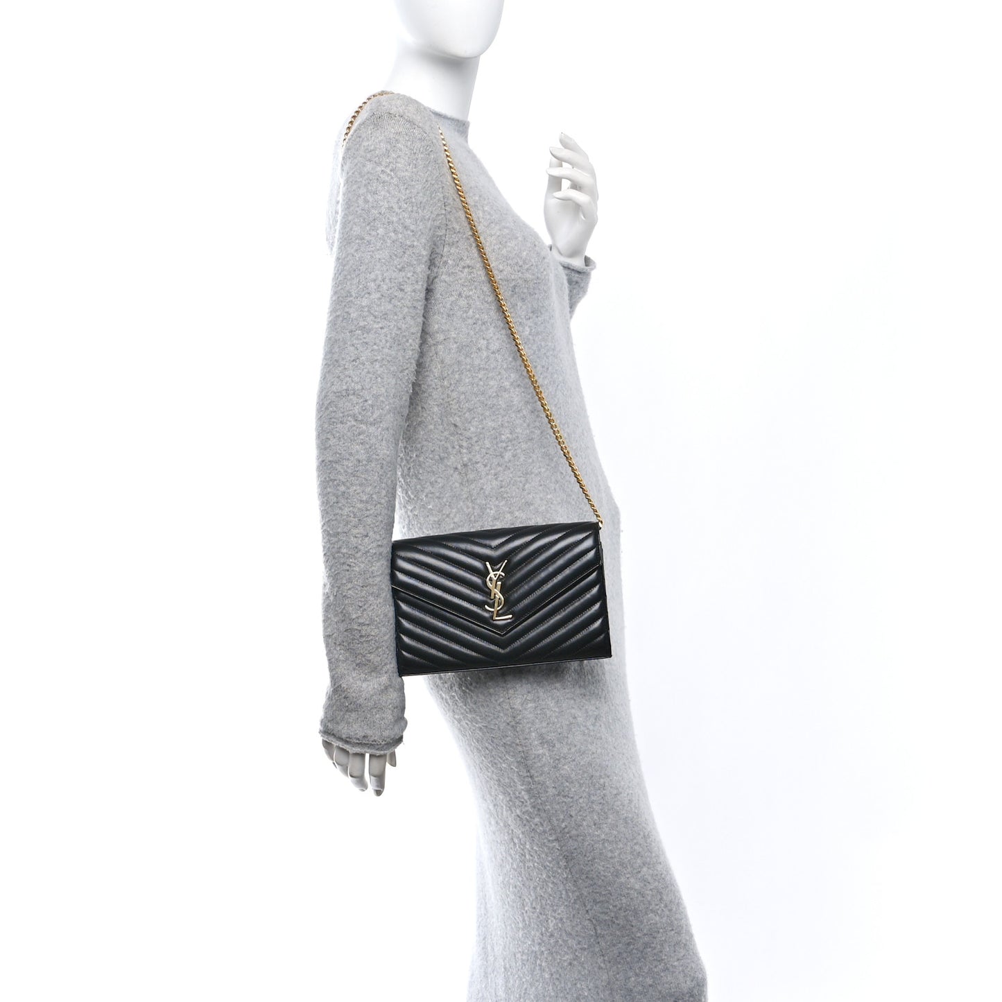 Grain De Poudre Matelasse Chevron Monogram Chain Wallet Black