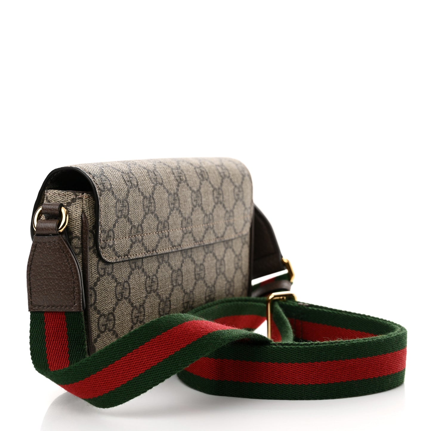 GG Supreme Monogram Textured Dollar Calfskin Web Mini Ophidia Envelope Shoulder Bag Beige Ebony