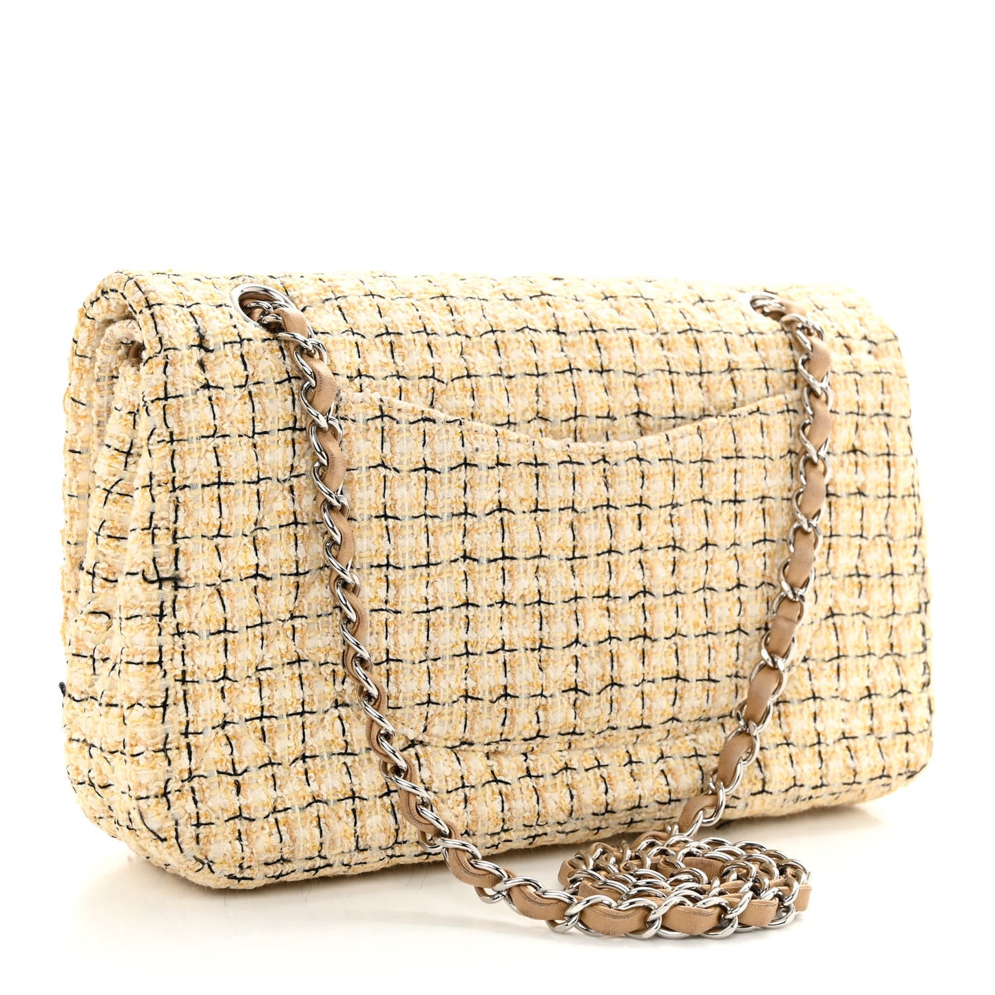 Tweed Quilted Medium Double Flap Beige Multicolor