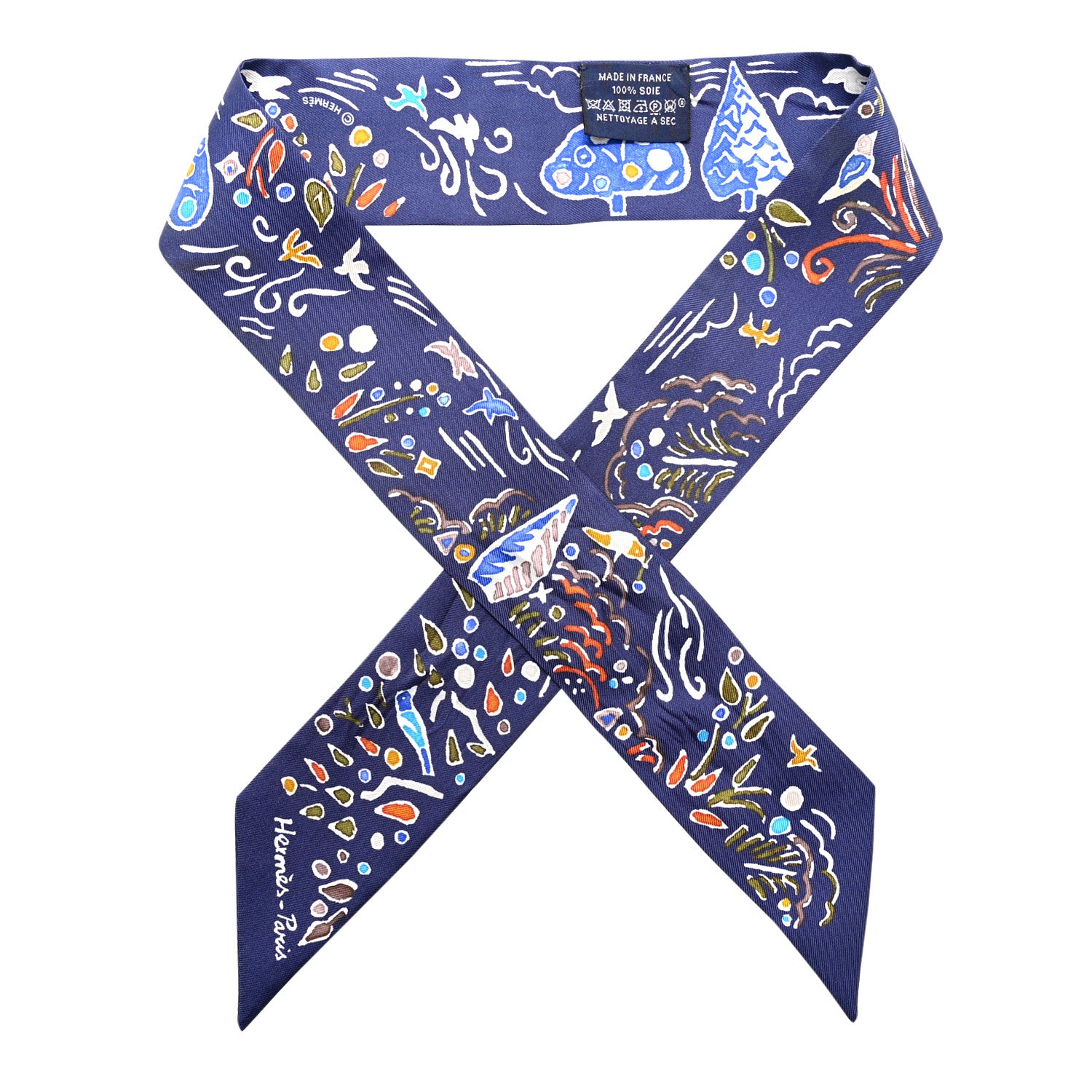 Hermes Silk Isola Di Primavera Twilly Marine Kaki White 1885579
