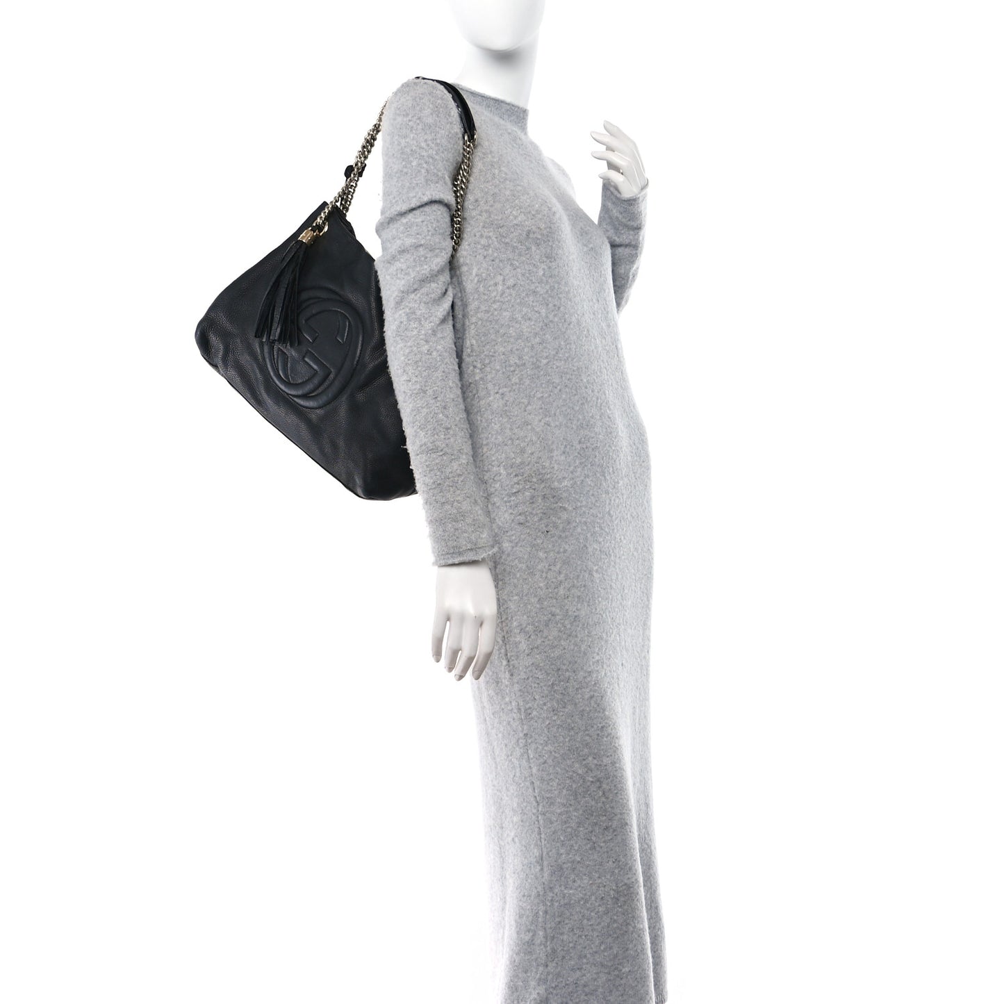 Pebbled Calfskin Medium Soho Chain Shoulder Bag Black