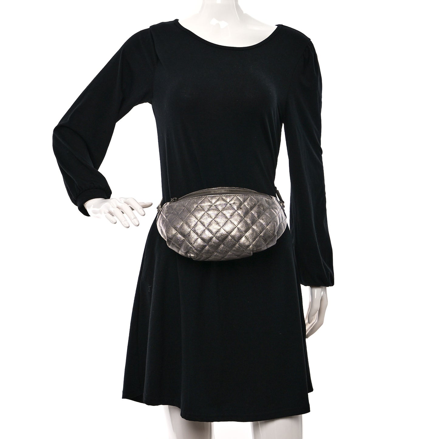 Metallic Goatskin Quilted Banane Waist Bag Fanny Pack Silver