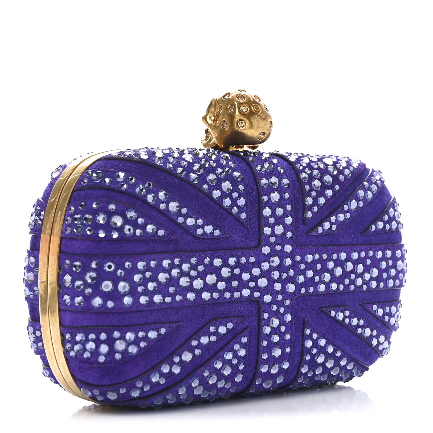 Suede Crystal Britannia Skull Box Clutch Purple