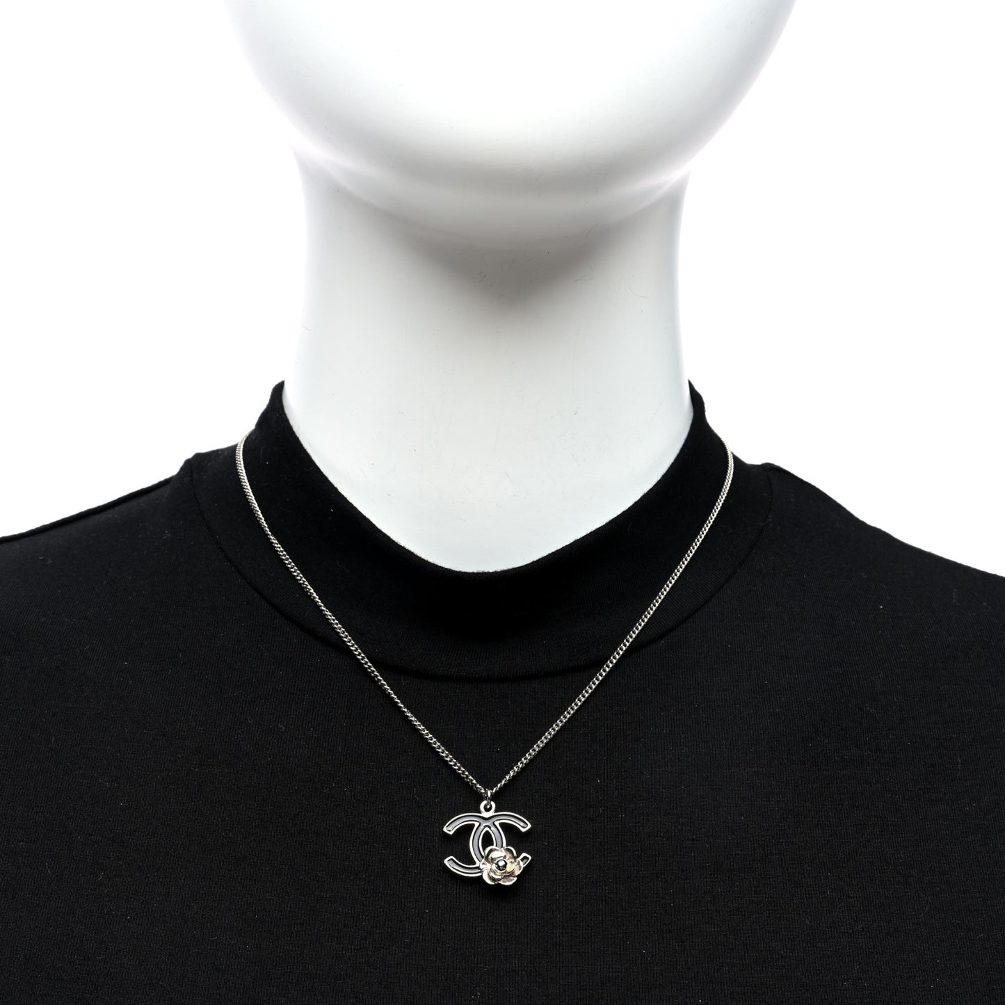 Enamel CC Camelia Necklace Silver Black