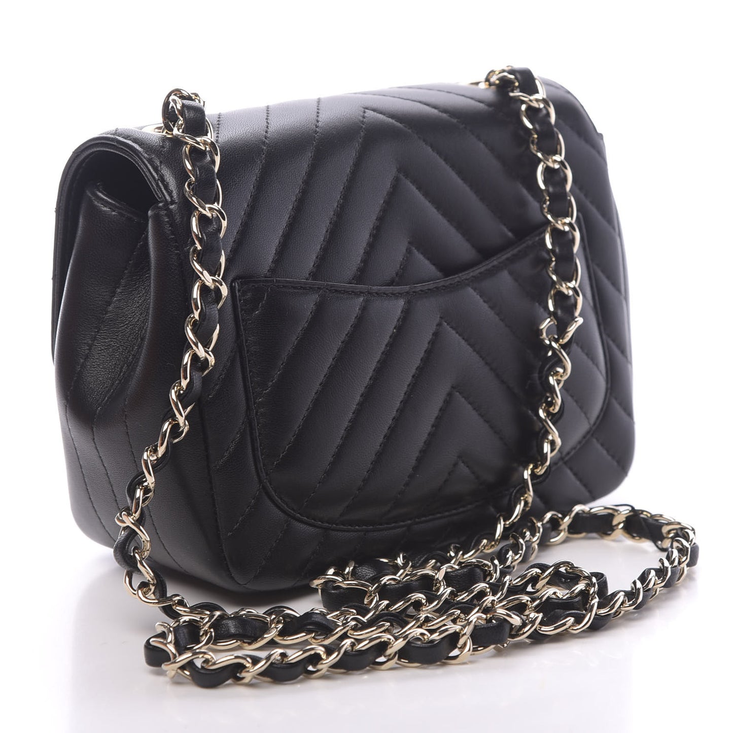 Lambskin Chevron Quilted Mini Square Flap Black