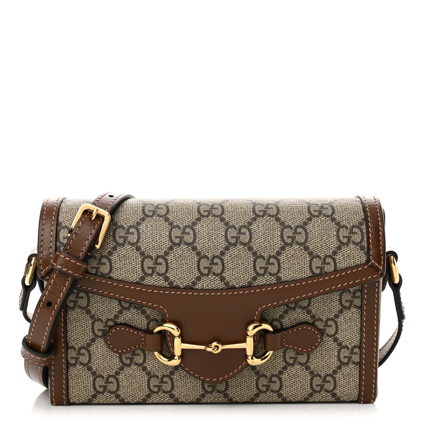 GG Supreme Monogram Mini Horsebit 1955 Shoulder Bag Beige Brown Sugar