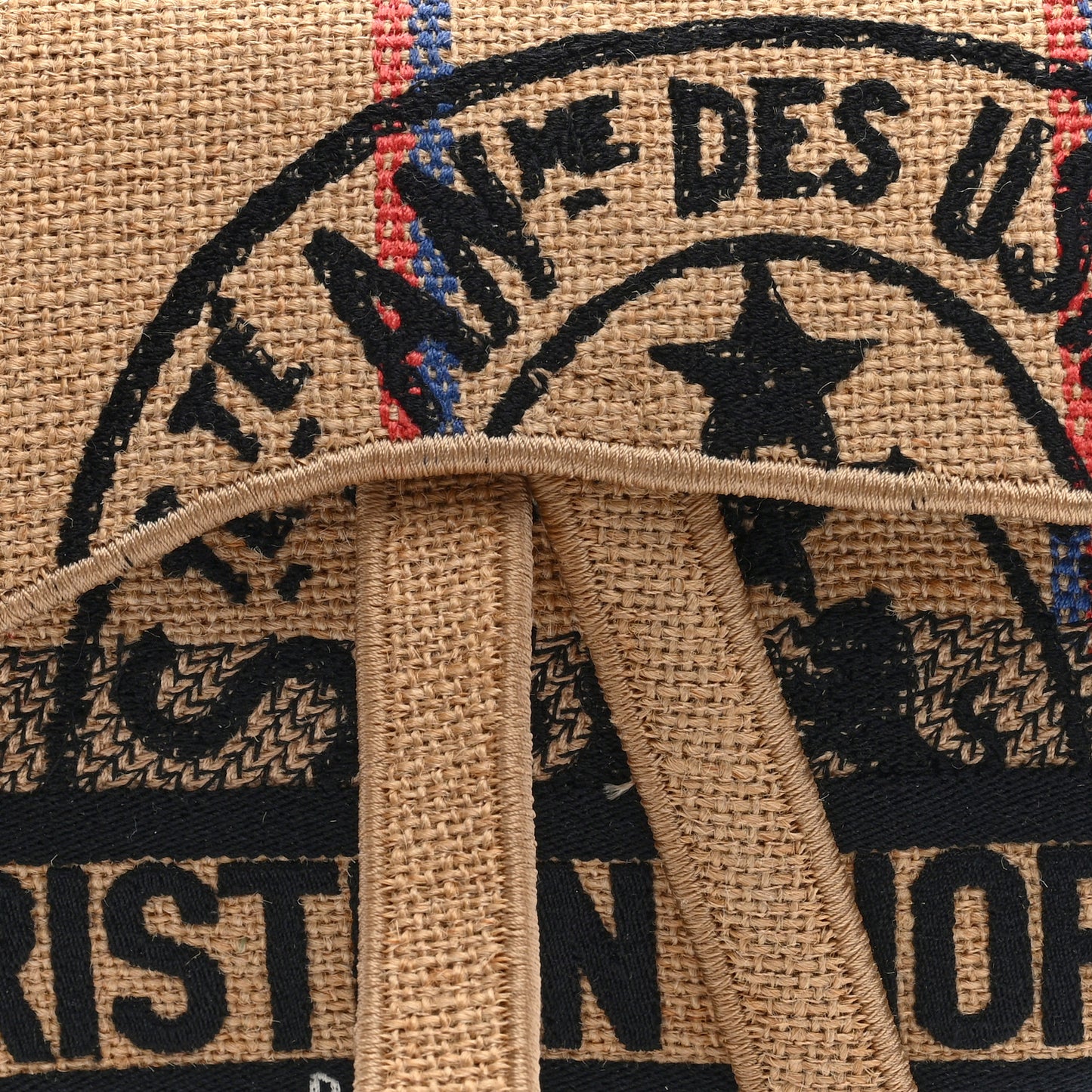 Canvas Jute Embroidered Saddle Bag Black Beige