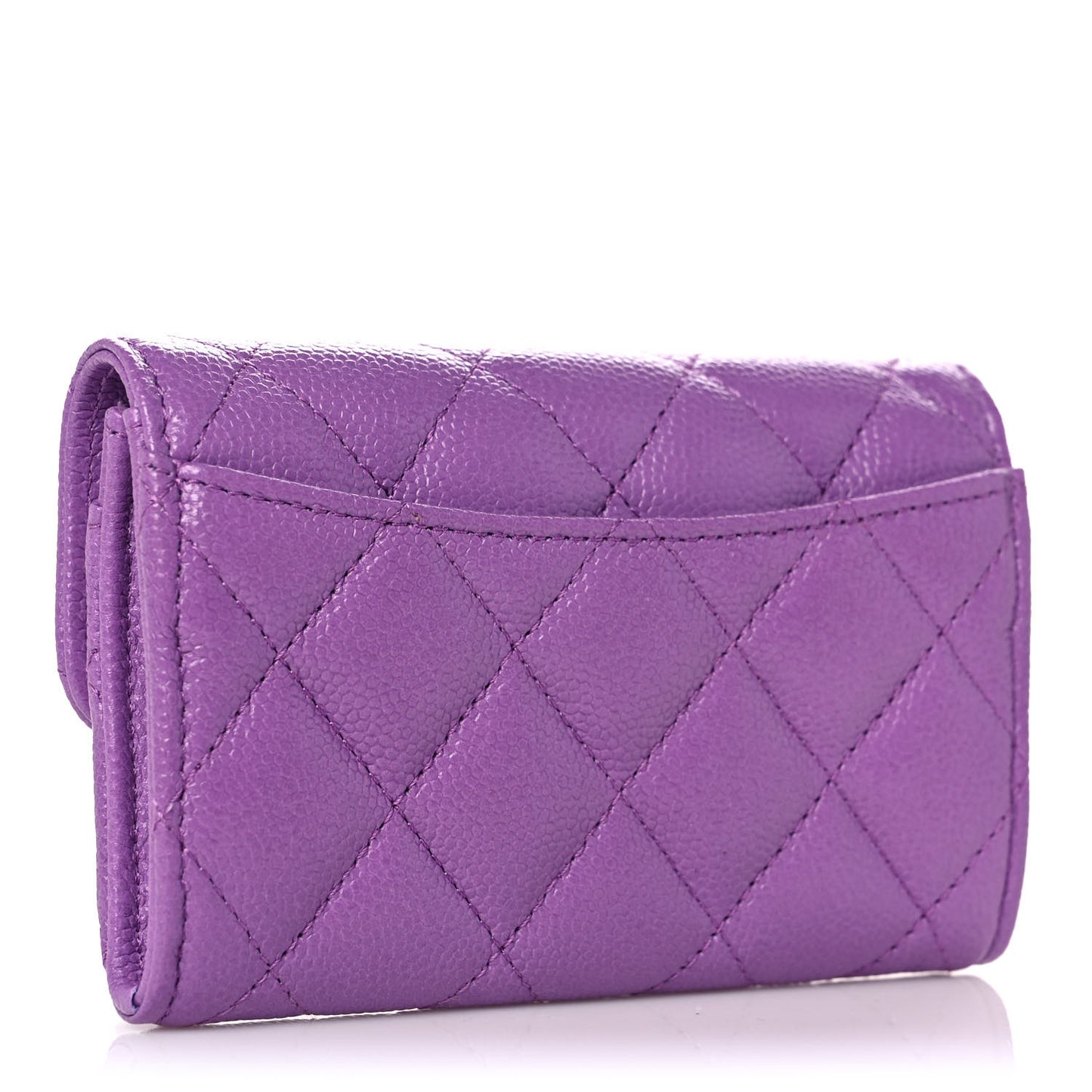 Caviar Quilted Flap Card Holder Wallet Purple