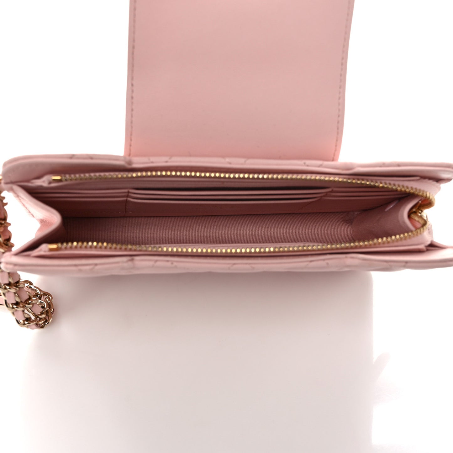 Lambskin Quilted CC Pouch Wristlet Pink