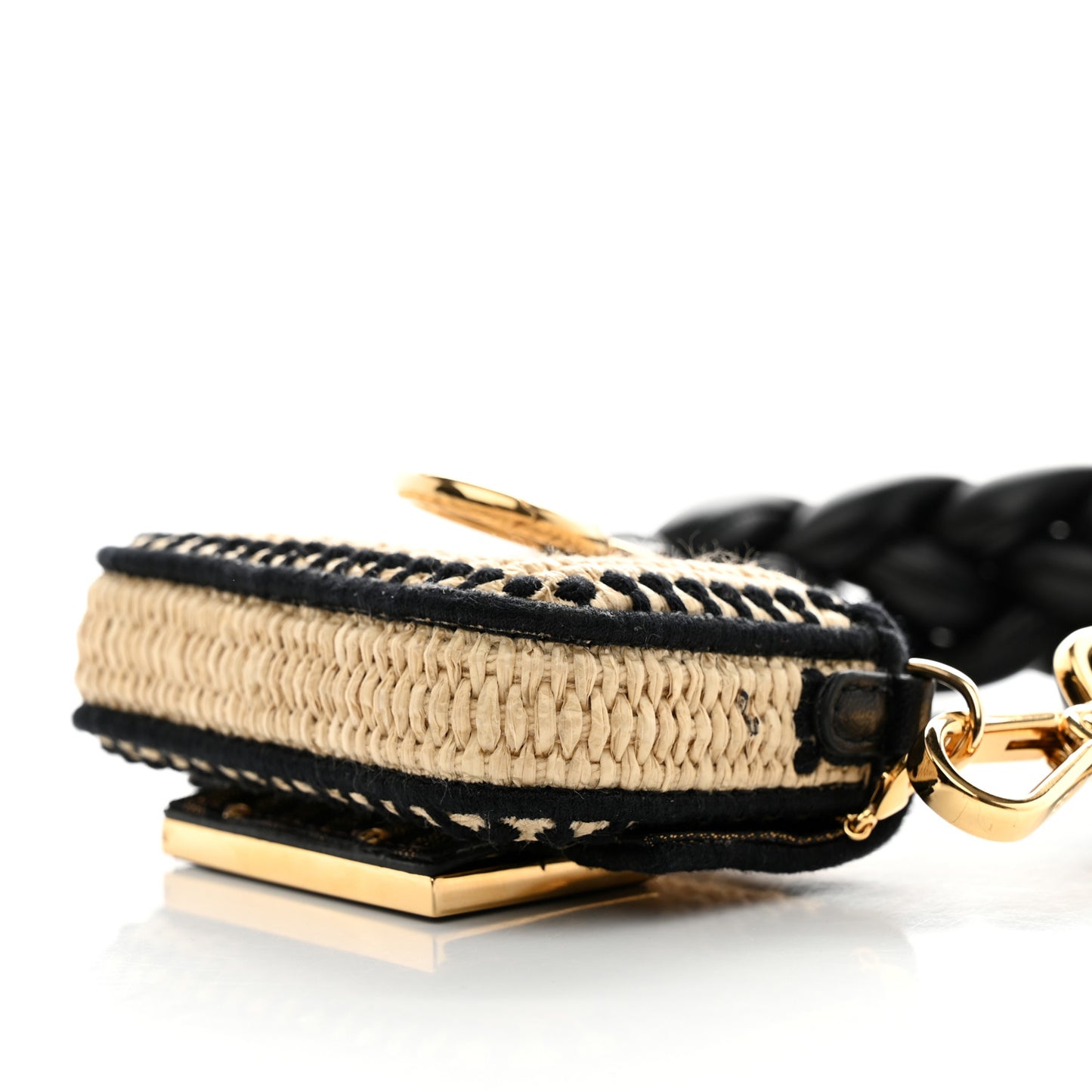 Straw Shiny Nappa Woven Nano Baguette Maxi Handle Charm Natural Black