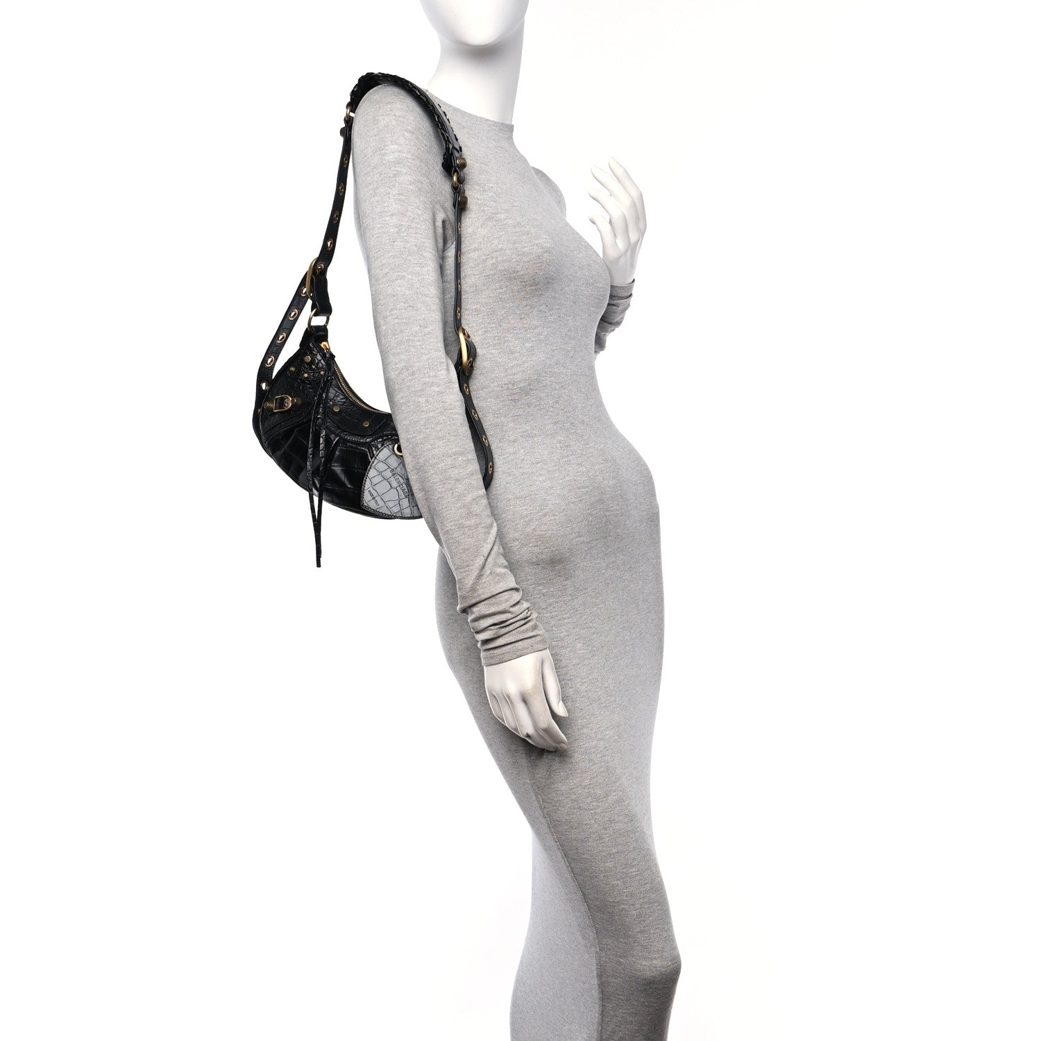 Balenciaga Extra Supple Calfskin Crocodile Embossed Le Cagole Shoulder Bag XS Black 2 of 11