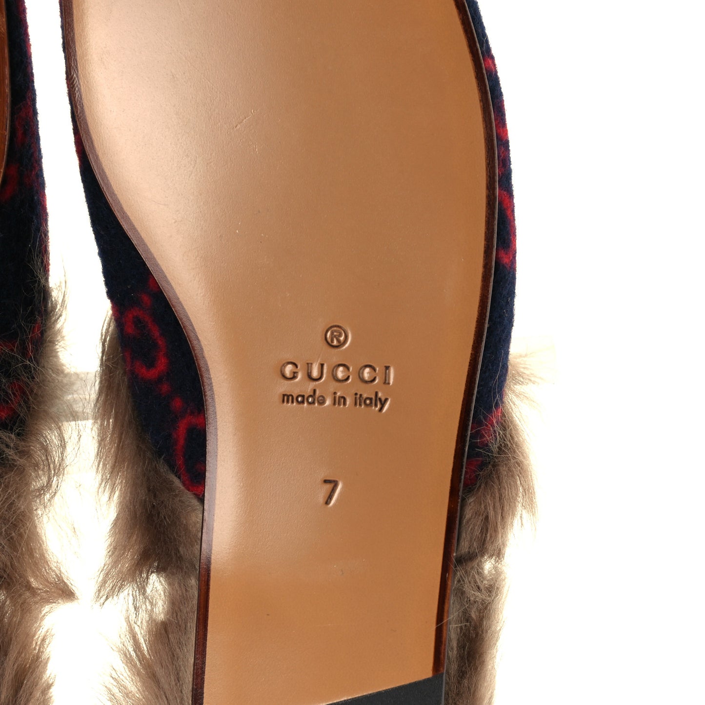 Velvet GG Monogram Fur Mens Princetown Slippers 7 Navy Red