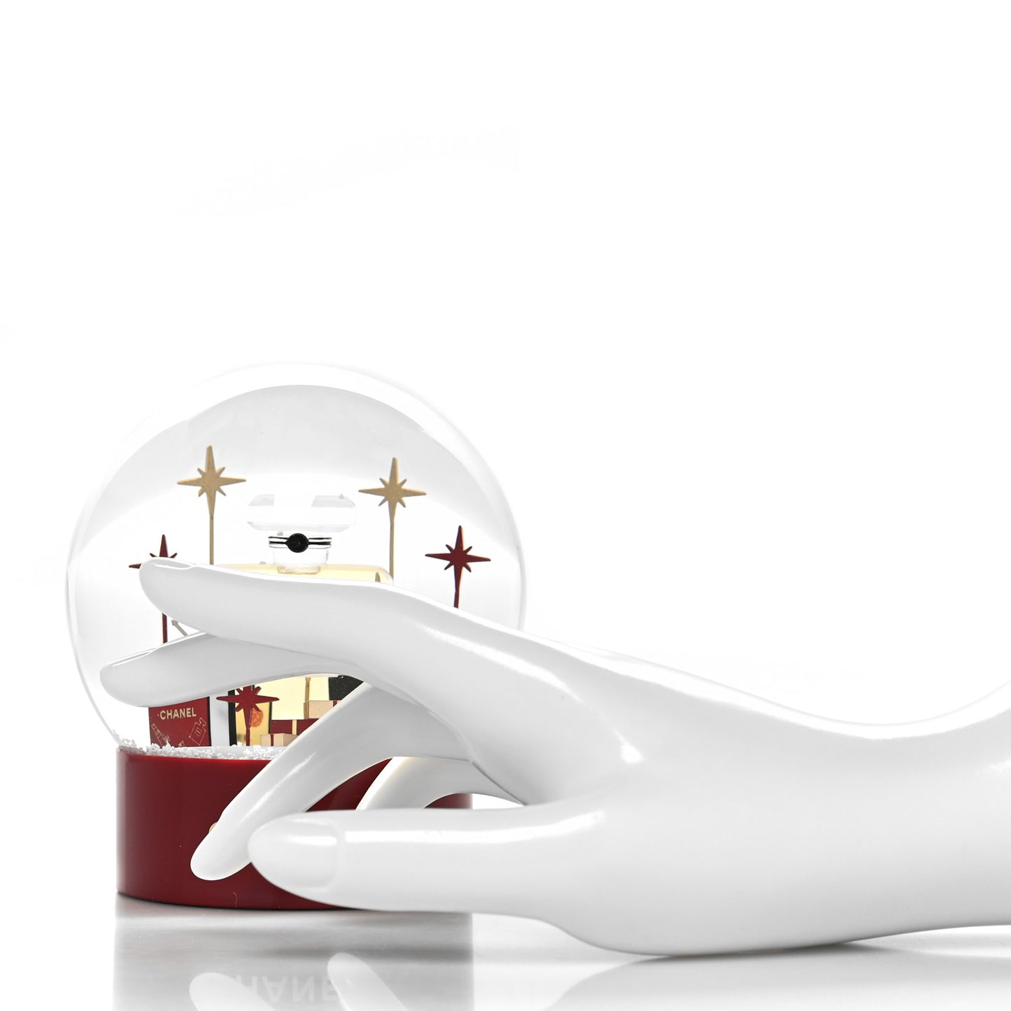 Glass N°5 Perfume Bottle Snow Globe Red