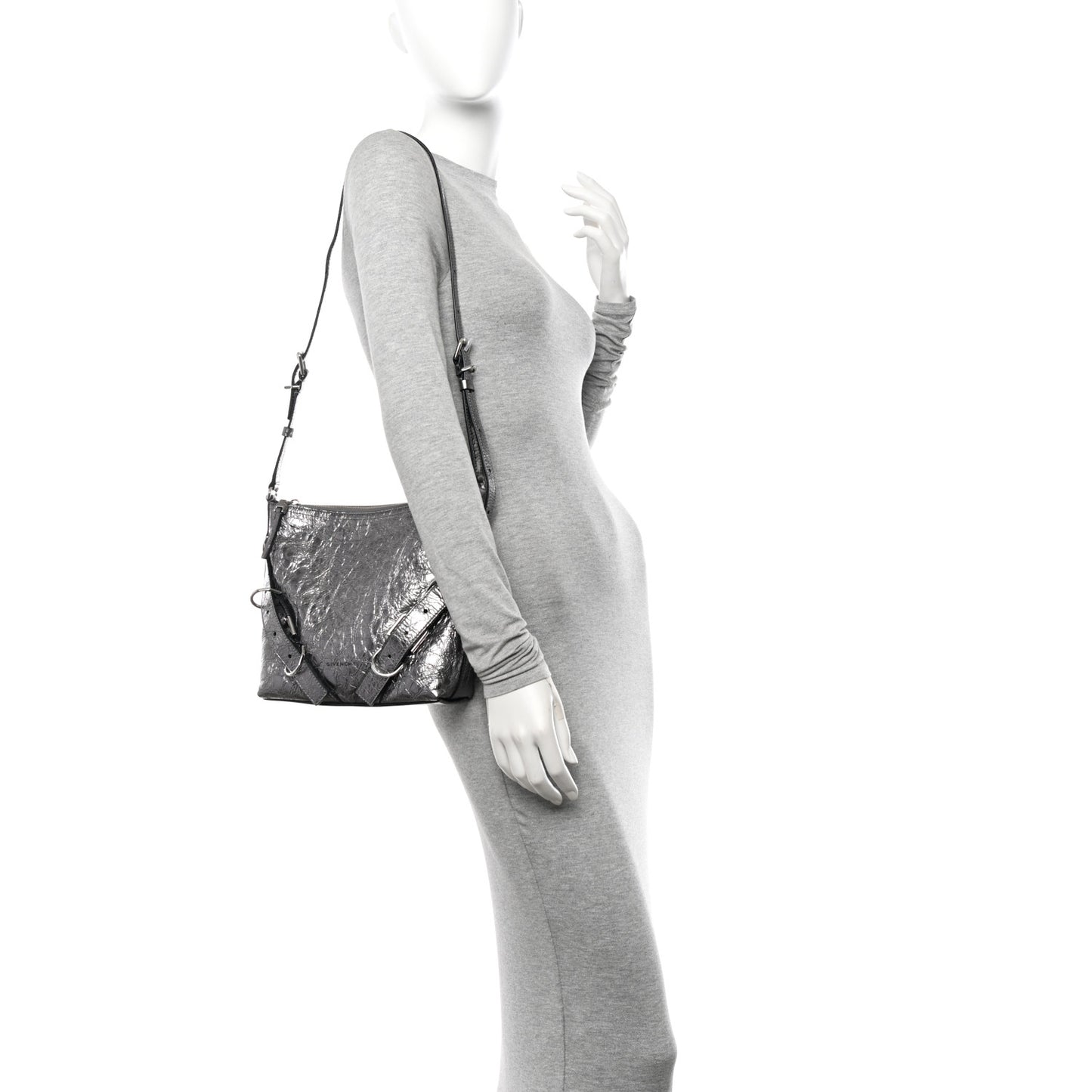 Metallic Calfskin Small Voyou Bag Silver