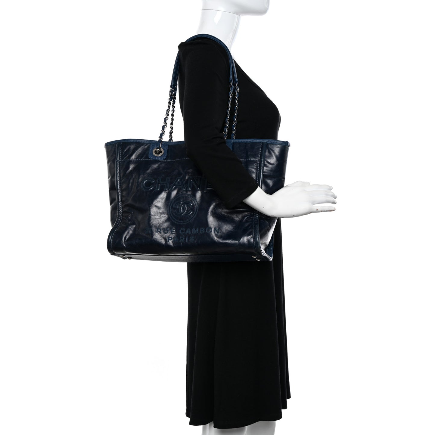 Glazed Calfskin Small Deauville Tote Blue