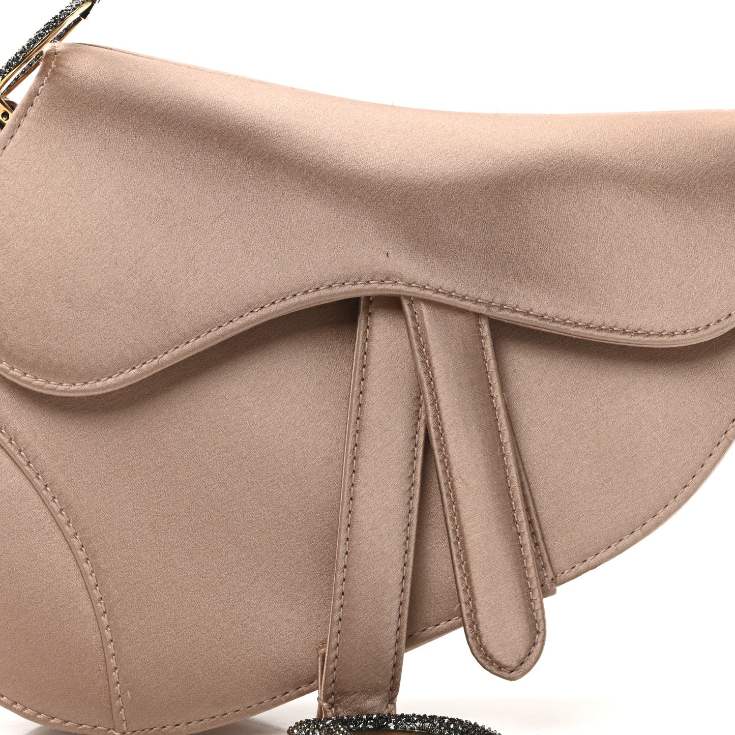 Satin Crystal Mini Saddle Bag Powder Beige