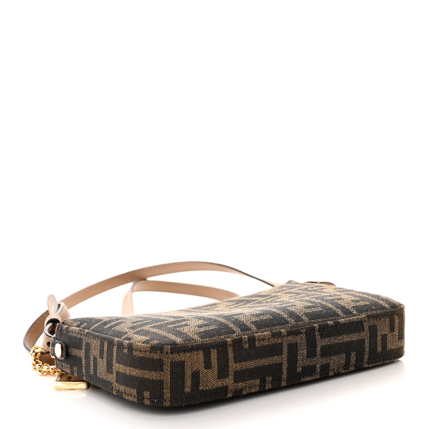 Fendi Fabric Jacquard Vitello Grace FF 1974 Baguette Pouch Tobacco Moro Sand 4 of 10