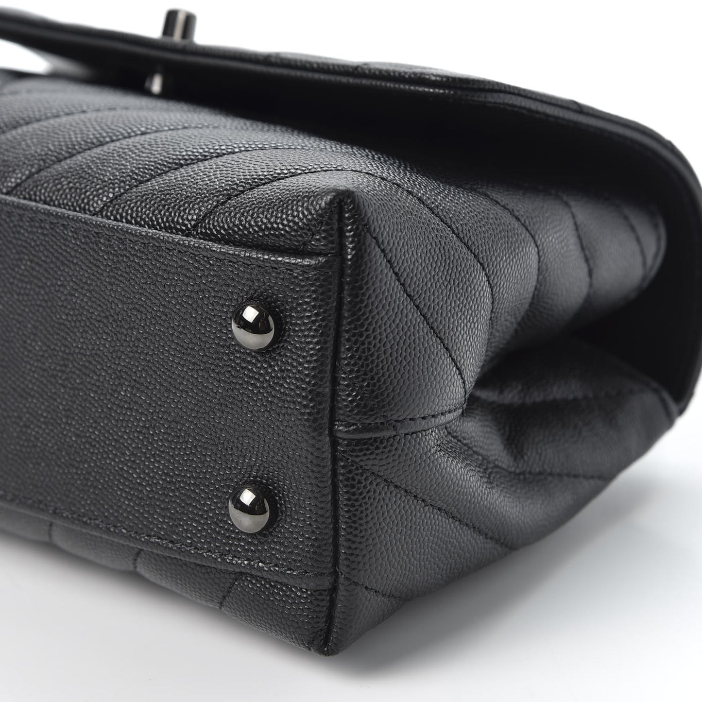 Caviar Chevron Quilted Mini Coco Handle Flap So Black