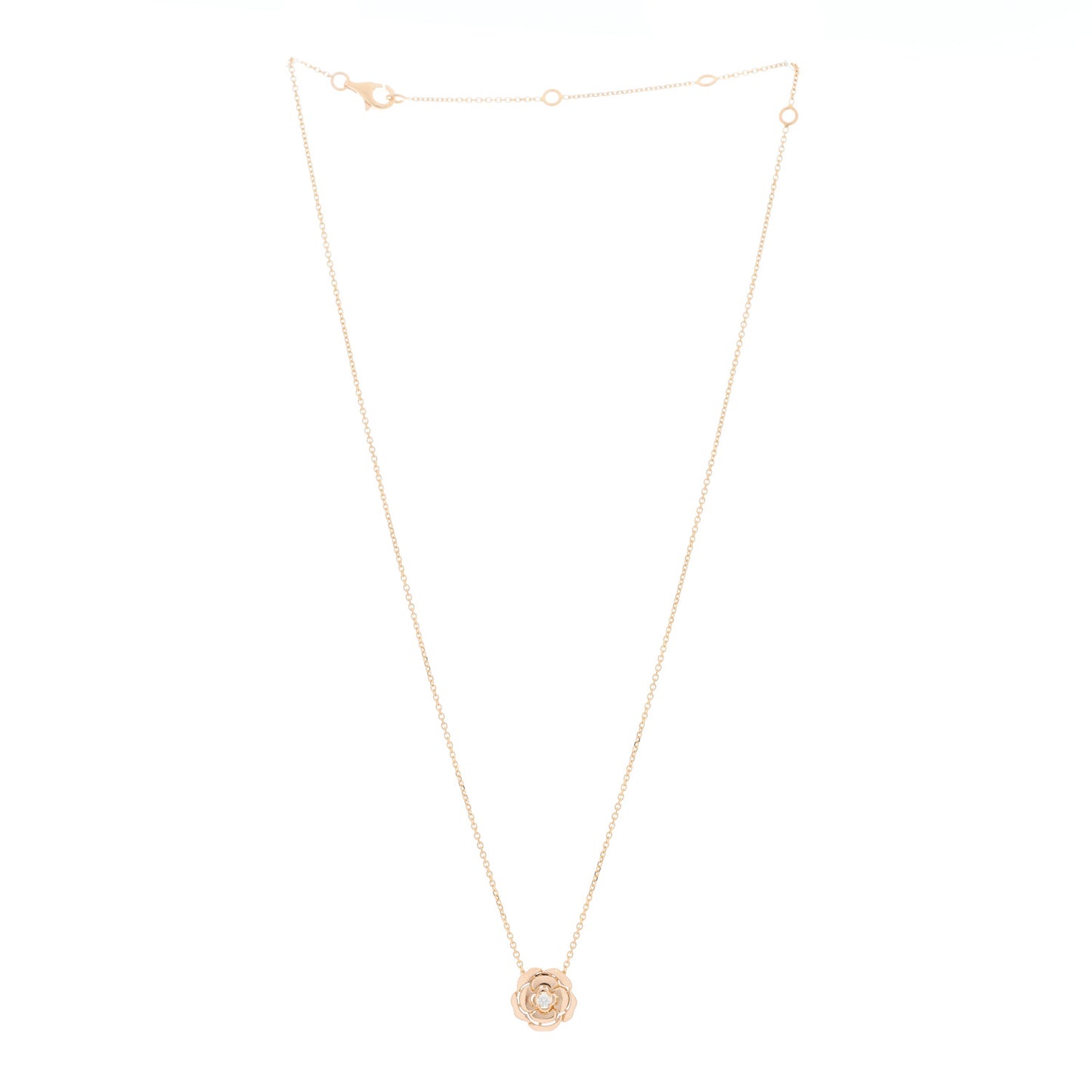 18K Rose Gold Diamond Extrait de Camelia Pendant Necklace