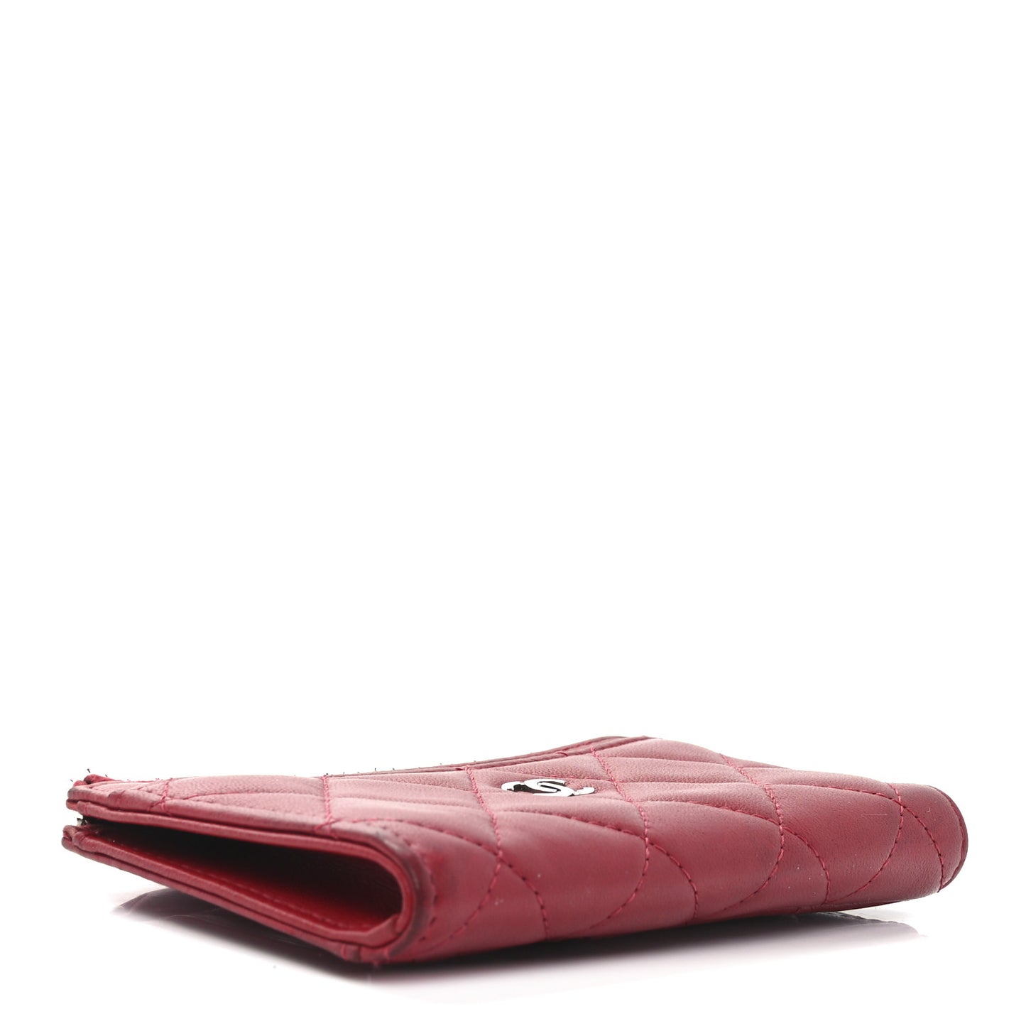 Lambskin Quilted CC Zip Around Card Holder Red
