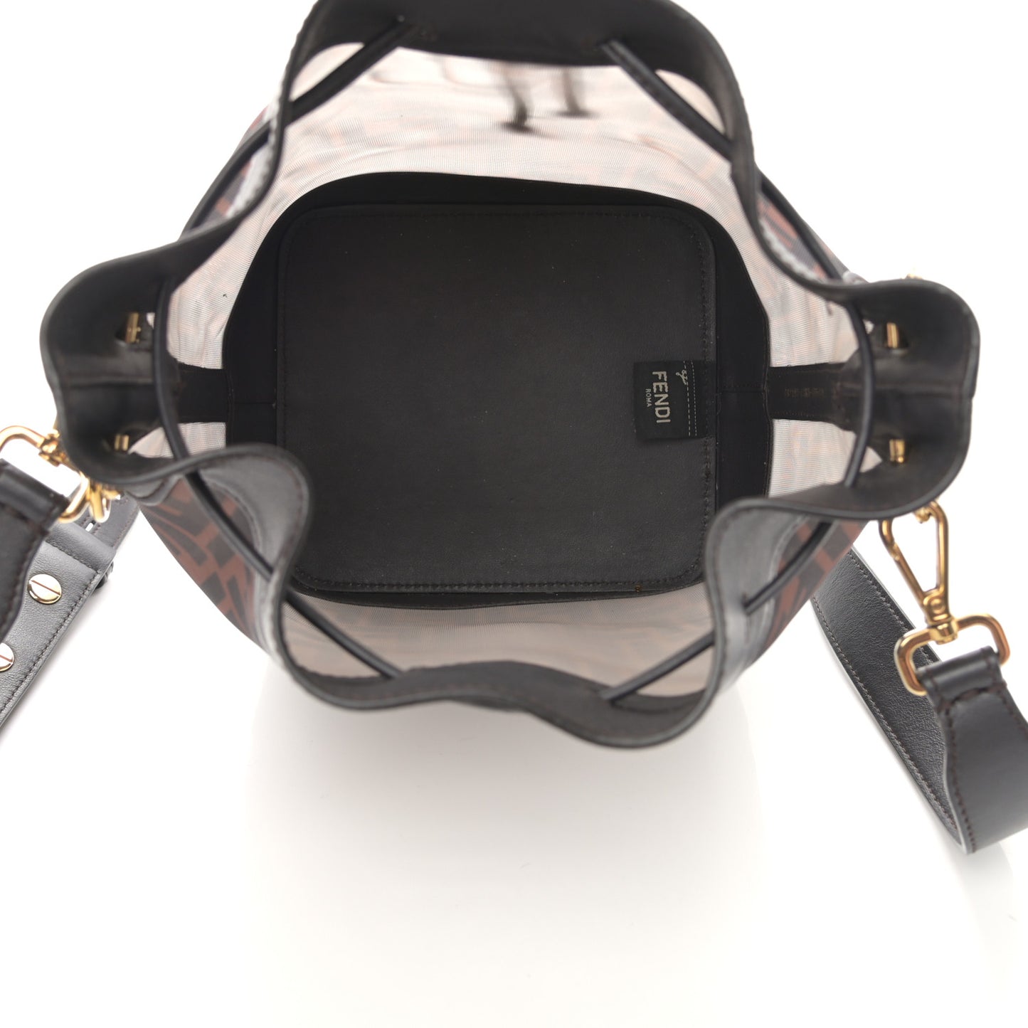 Mesh Vitello Grace F is Fendi FF 1974 Grande Mon Tresor Bucket Bag Marrone Black Ebano