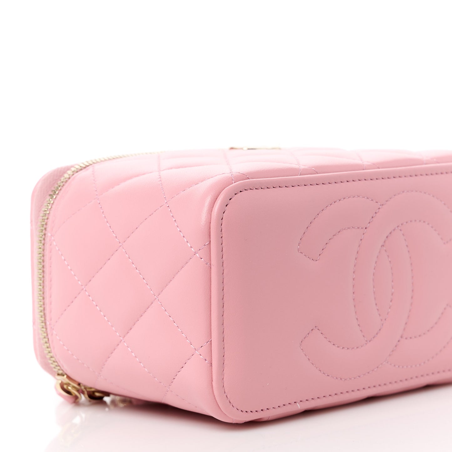 Lambskin Quilted Small Top Handle Vanity Case With Chain Light Pink Light Pink