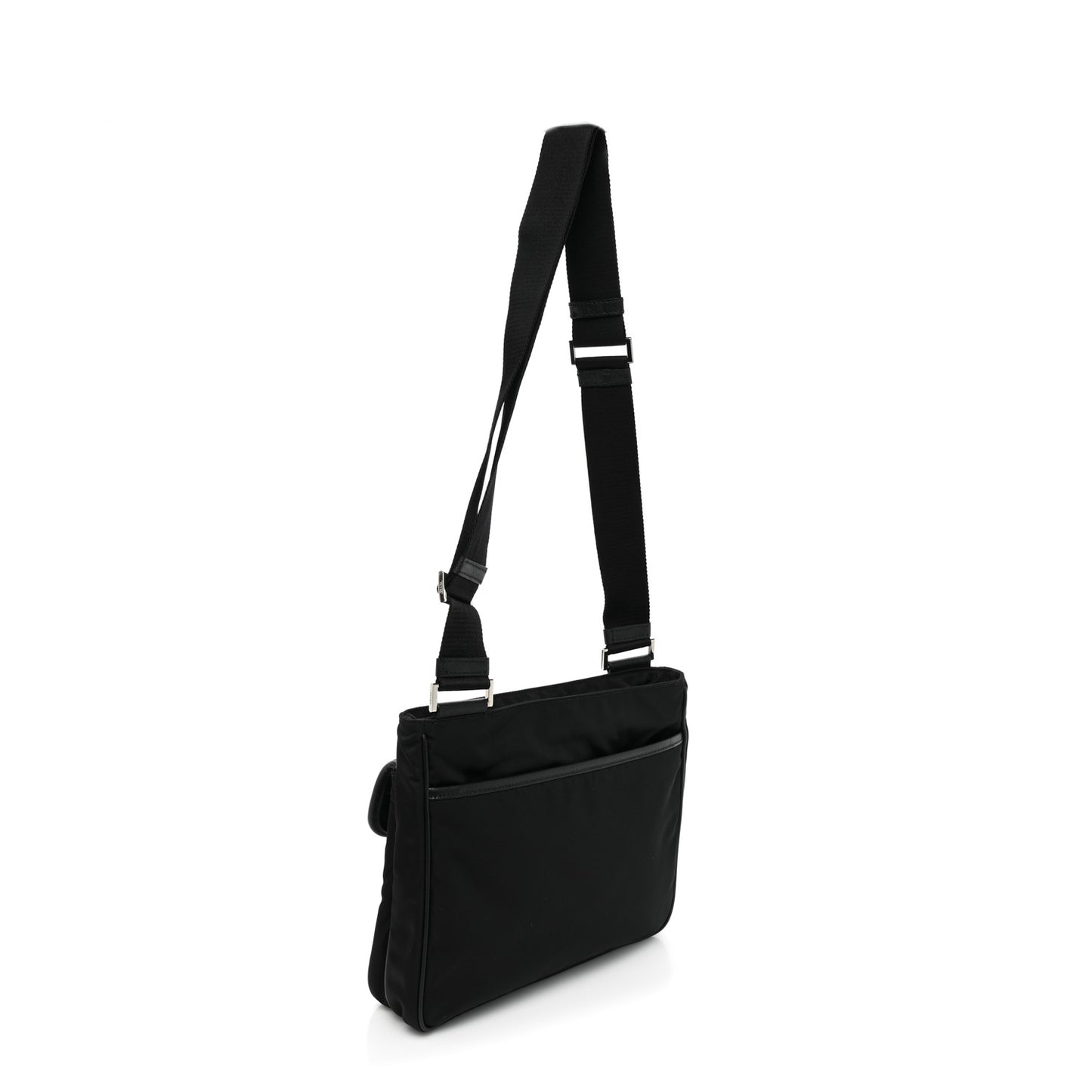 Re-Nylon Saffiano Single Snap Buckle Flap Messenger Bag Black