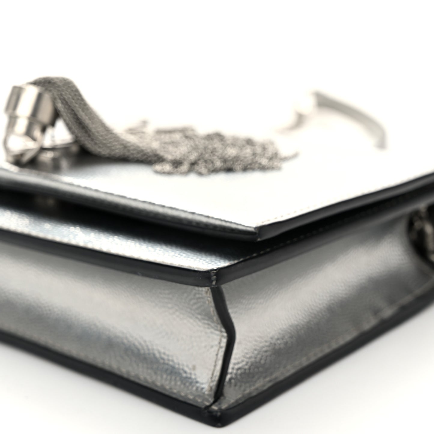 Metallic Grain De Poudre Kate Monogram Tassel Chain Wallet Silver
