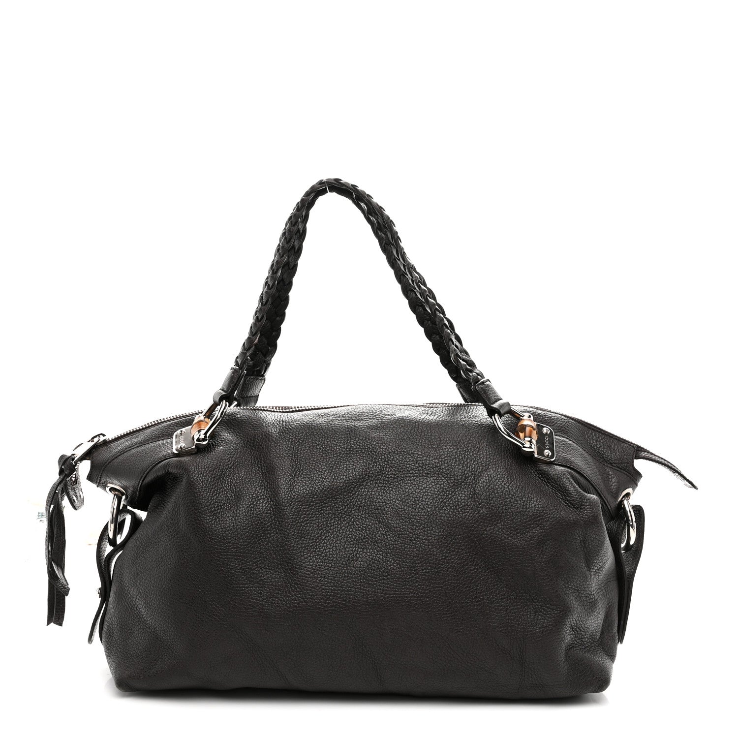 Gucci Pebbled Calfskin Large Bamboo Bar Tassel Shoulder Bag Dark