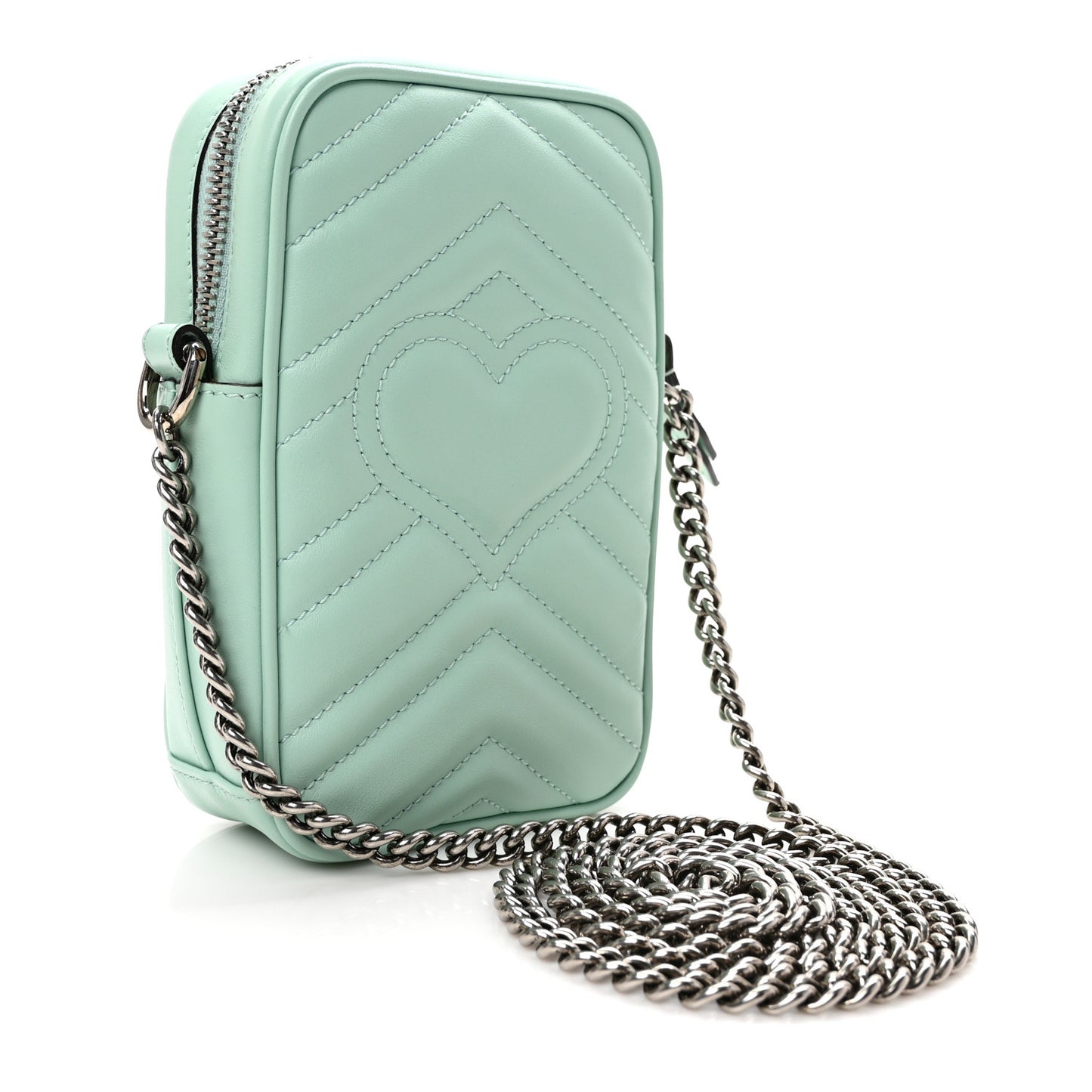 Calfskin Matelasse Mini GG Marmont Crossbody Bag Water Green